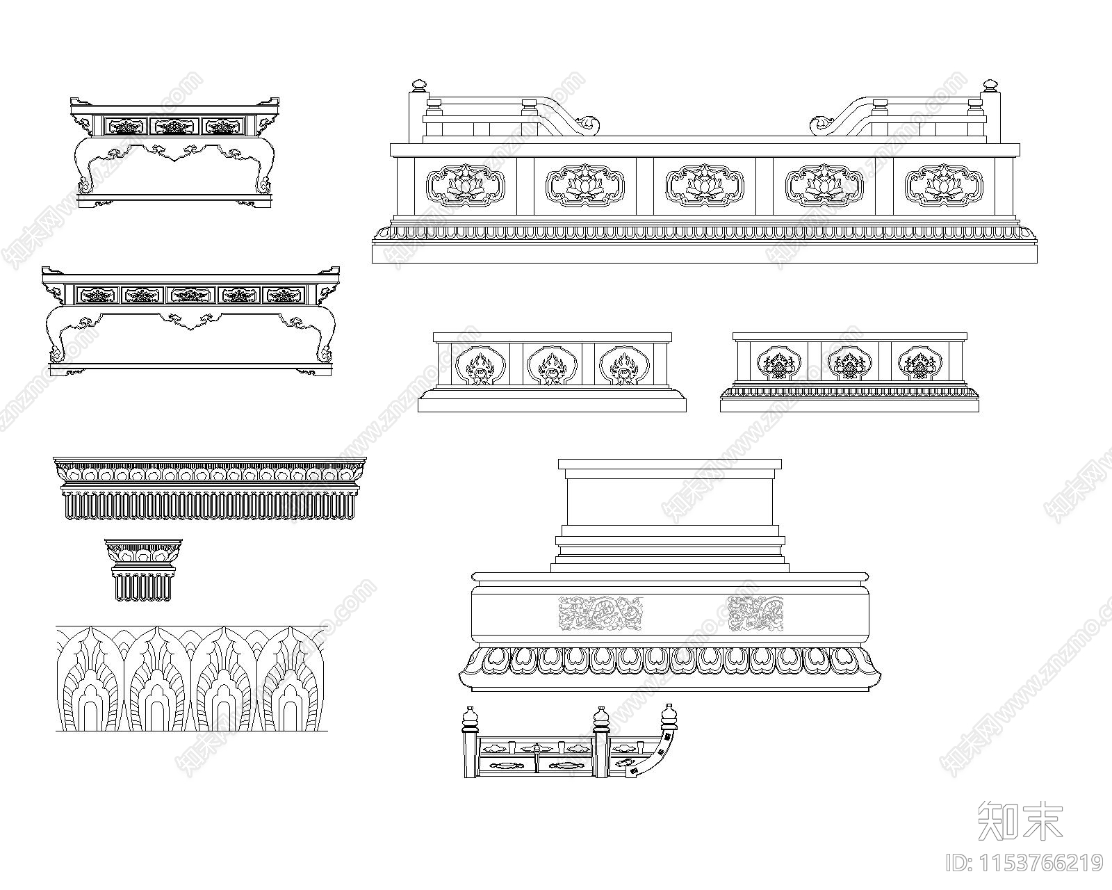 寺庙雕刻图库cad施工图下载【ID:1153766219】