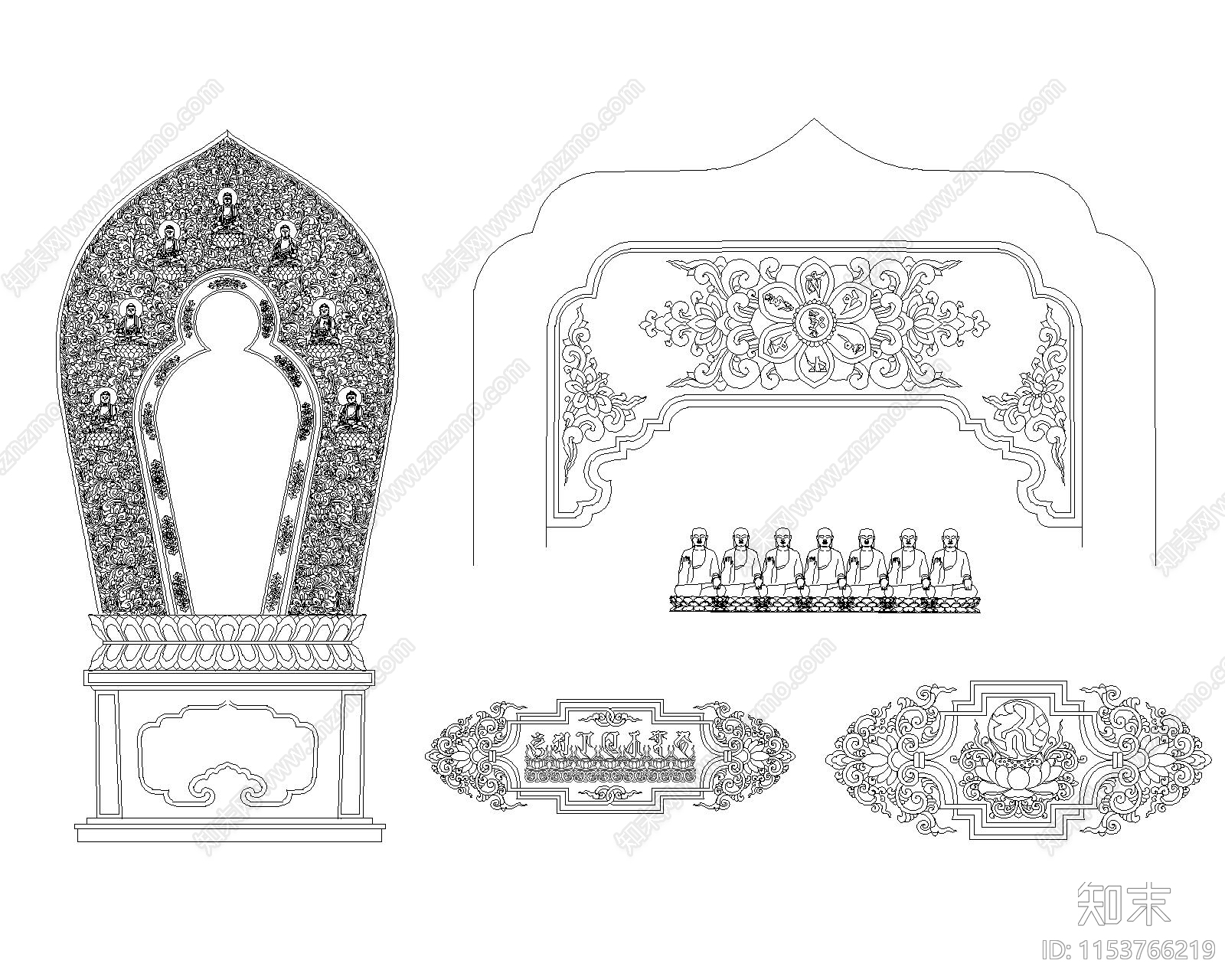 寺庙雕刻图库cad施工图下载【ID:1153766219】