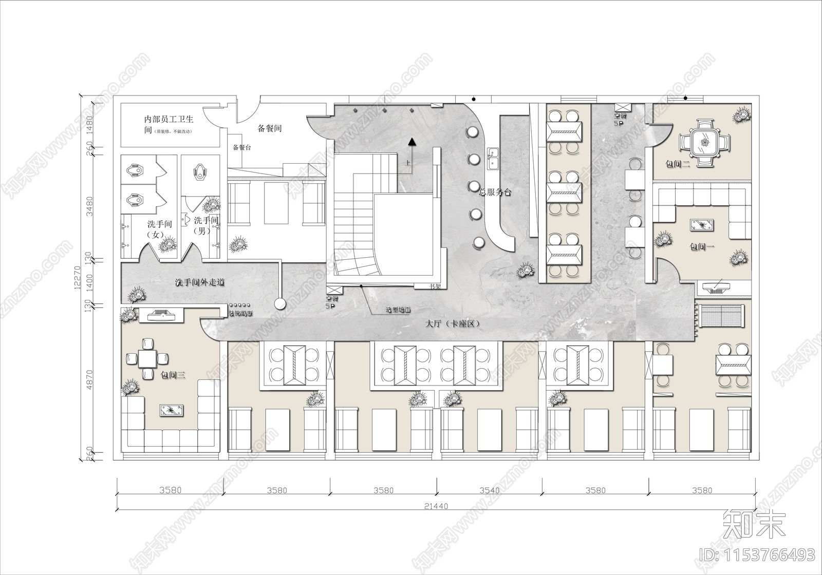 200㎡咖啡馆平面布置图施工图下载【ID:1153766493】