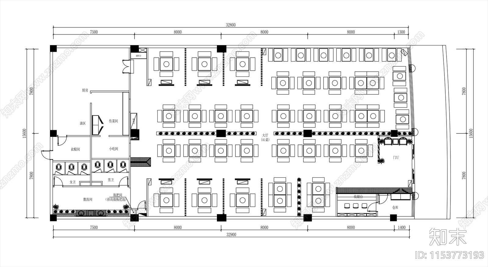 500㎡川渝中式火锅店平面布置图cad施工图下载【ID:1153773193】