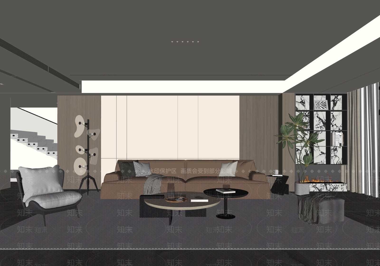 现代别墅客厅SU模型下载【ID:1153776031】