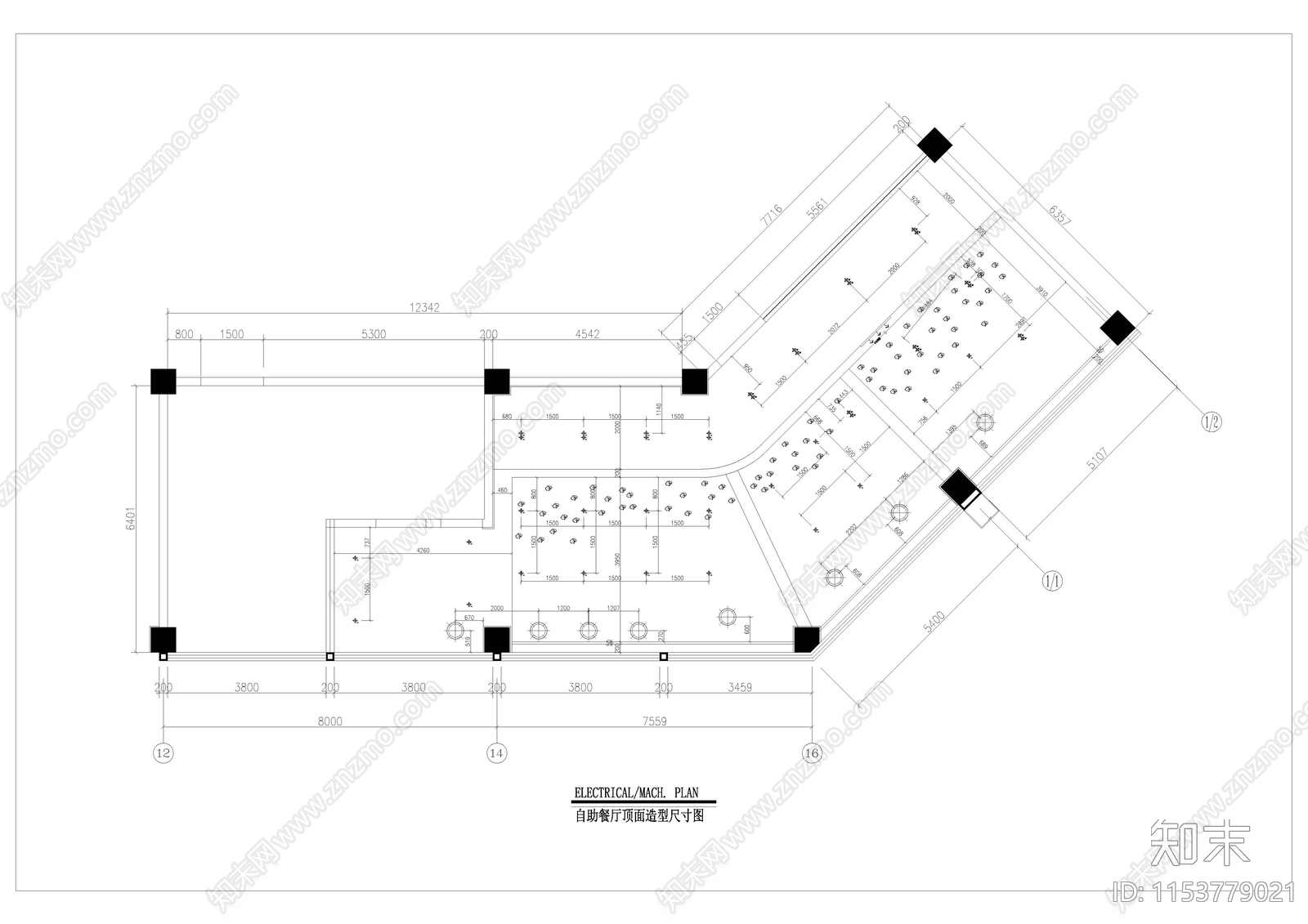 2024最新酒店自助餐厅cad施工图下载【ID:1153779021】