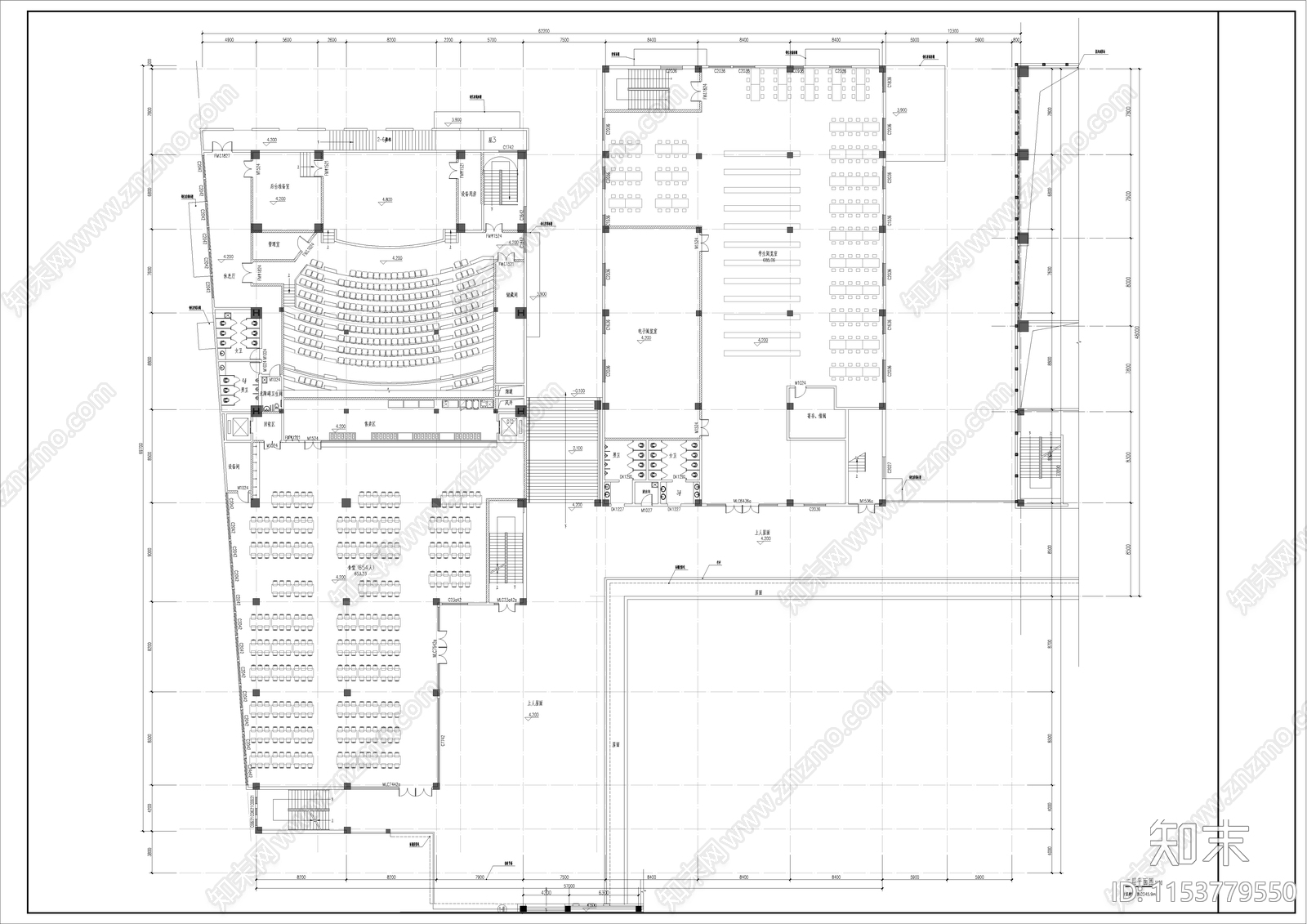 食堂报告厅综合楼cad施工图下载【ID:1153779550】