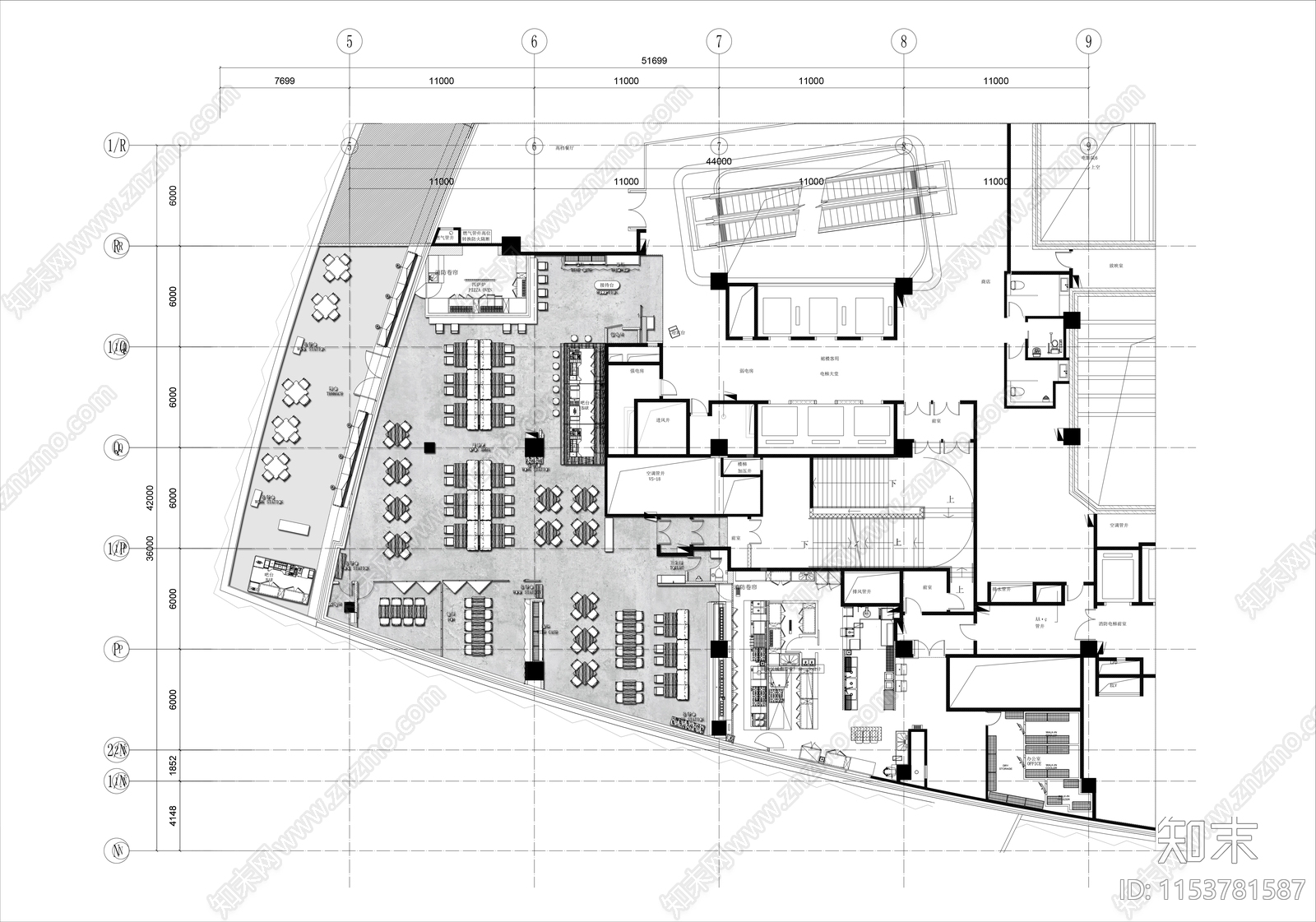 800㎡高档西餐厅平面布置图施工图下载【ID:1153781587】