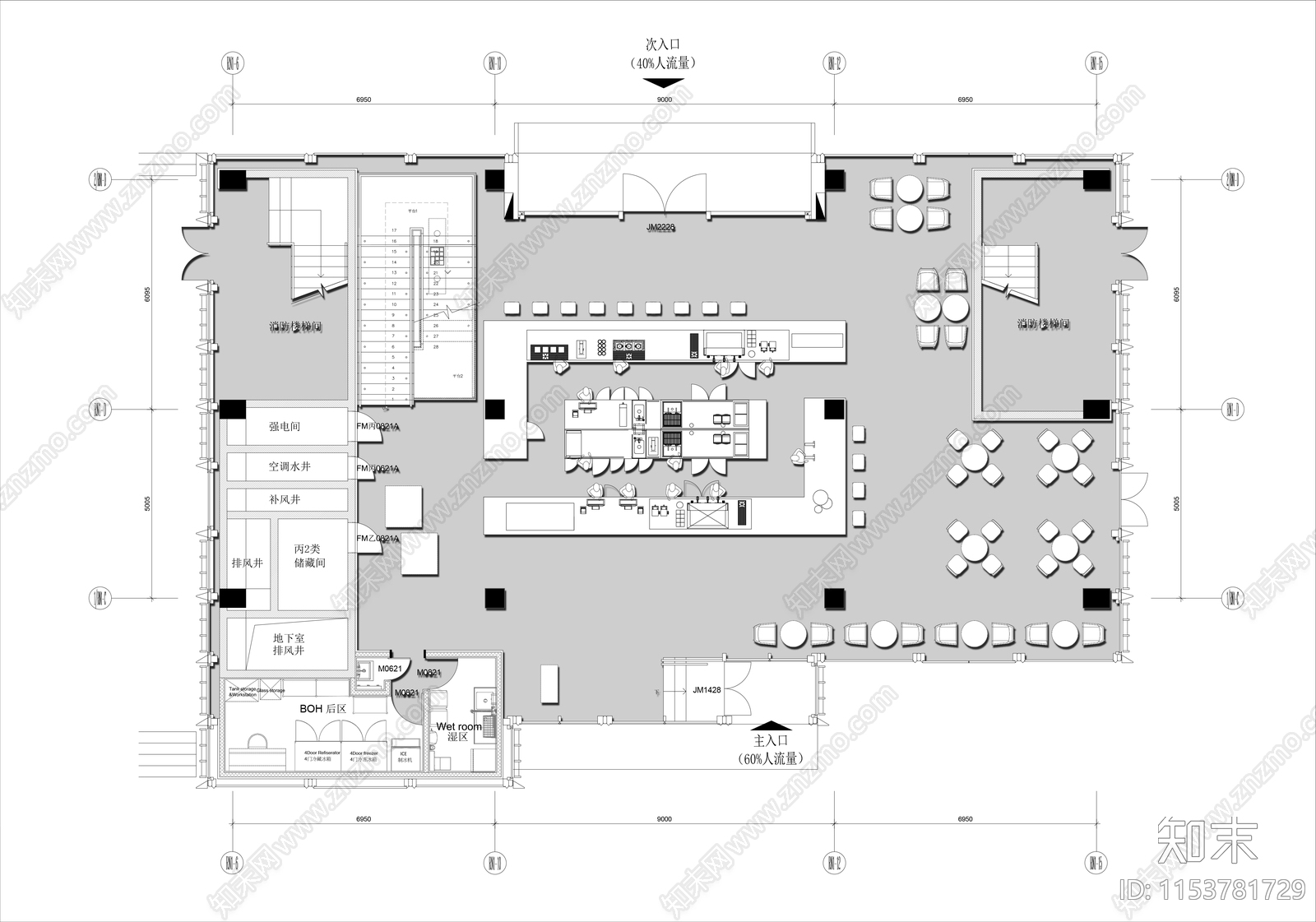 350㎡品牌咖啡馆平面布置图施工图下载【ID:1153781729】