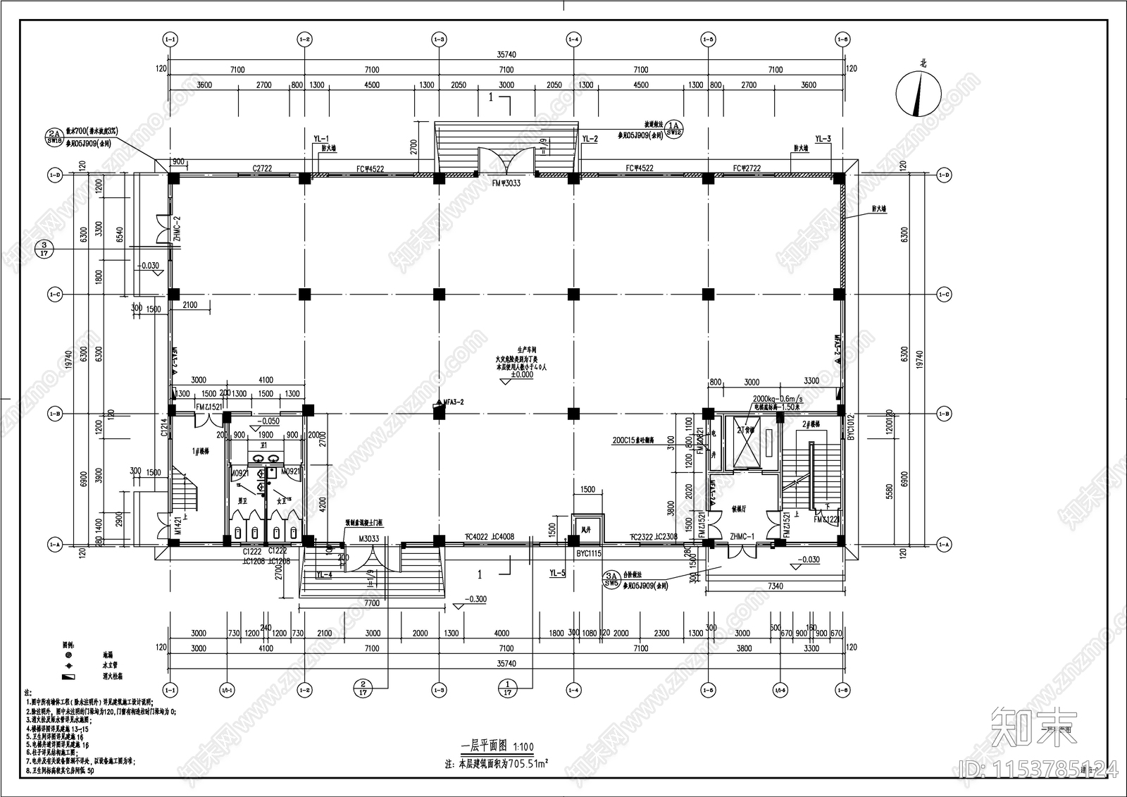 丁类厂房建筑cad施工图下载【ID:1153785124】