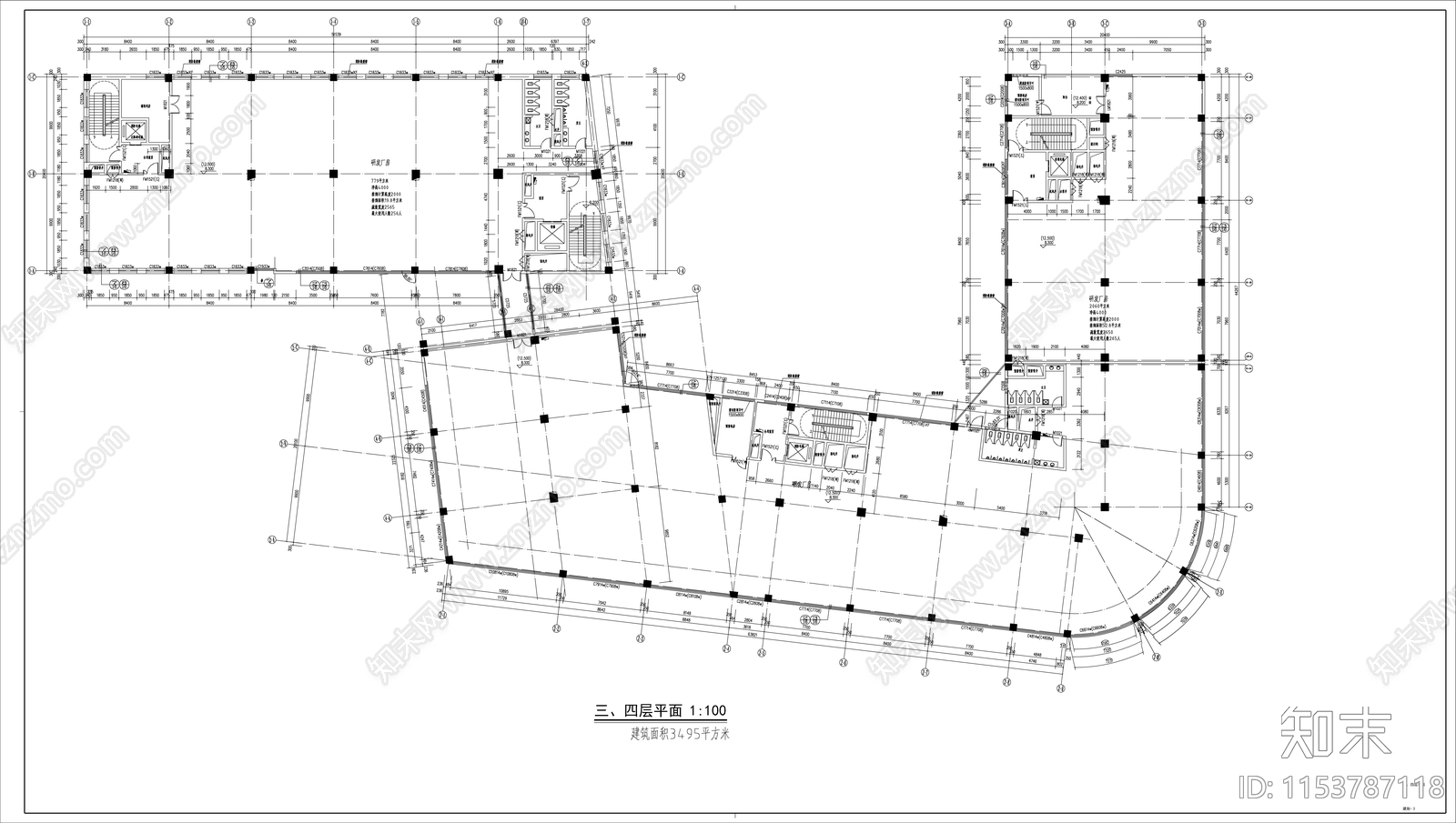 研发厂房建筑cad施工图下载【ID:1153787118】