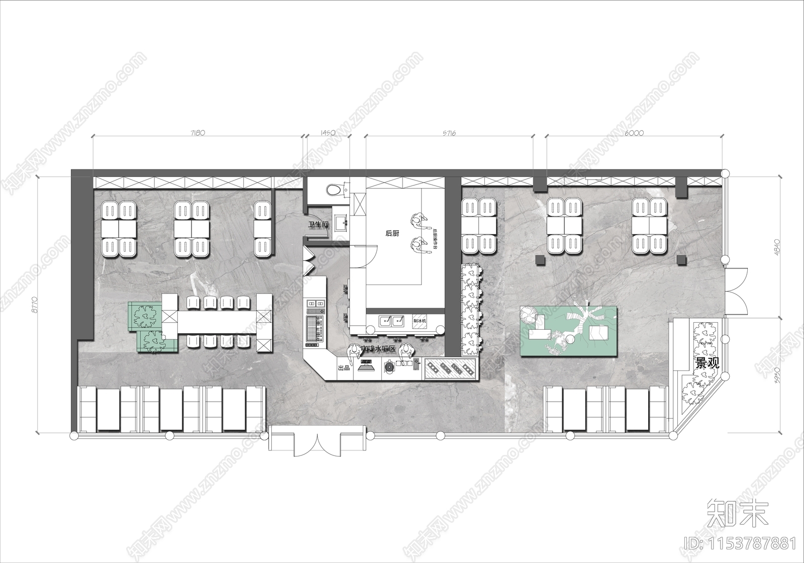 200㎡咖啡馆平面布置图施工图下载【ID:1153787881】