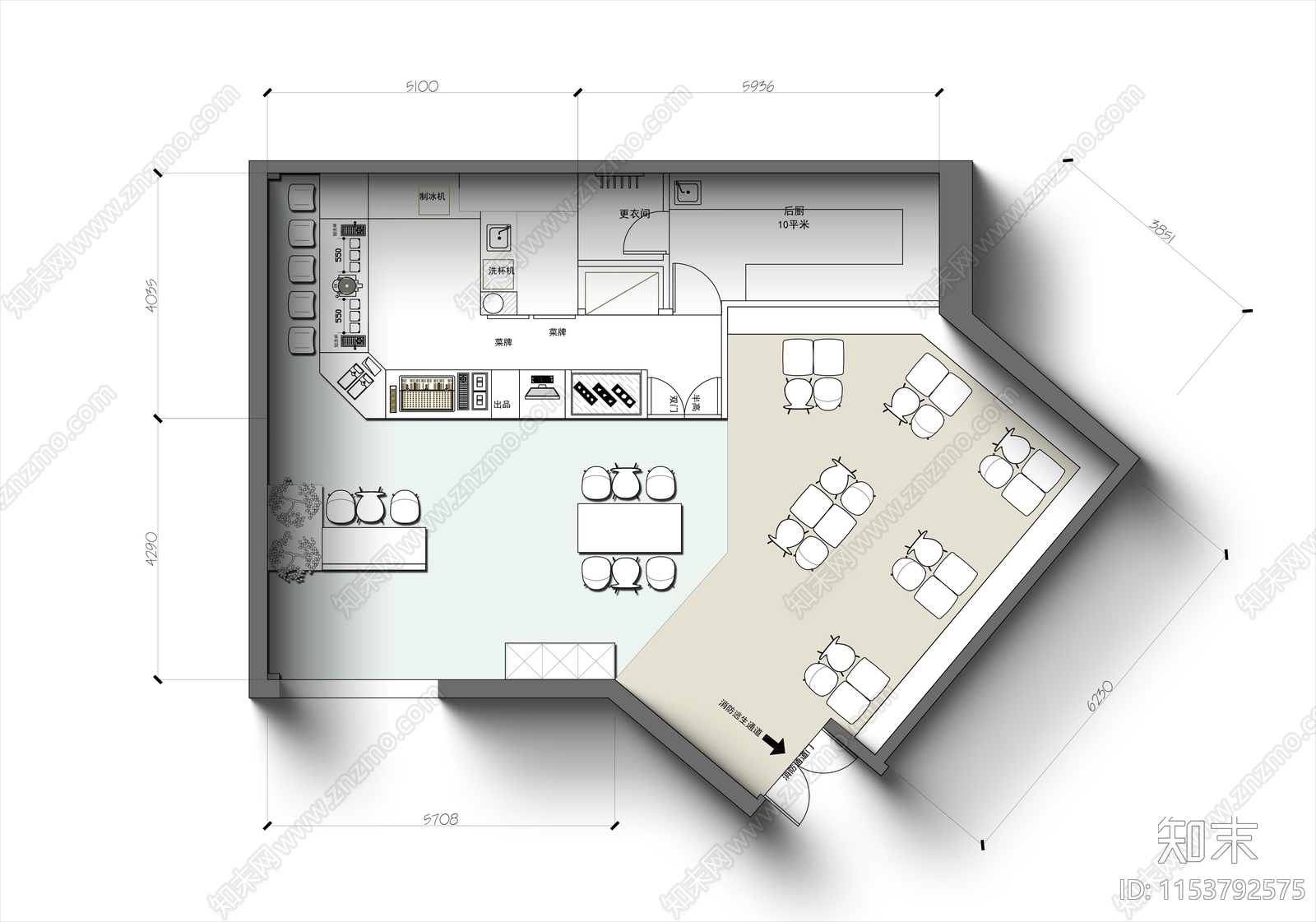 120㎡咖啡奶茶店平面布置图施工图下载【ID:1153792575】