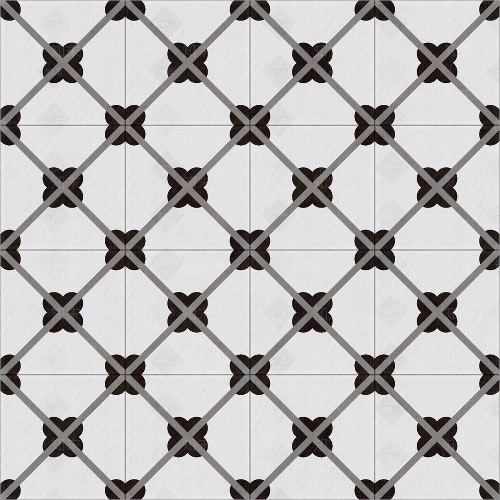 无缝黑白拼花瓷砖贴图下载【ID:1153795024】