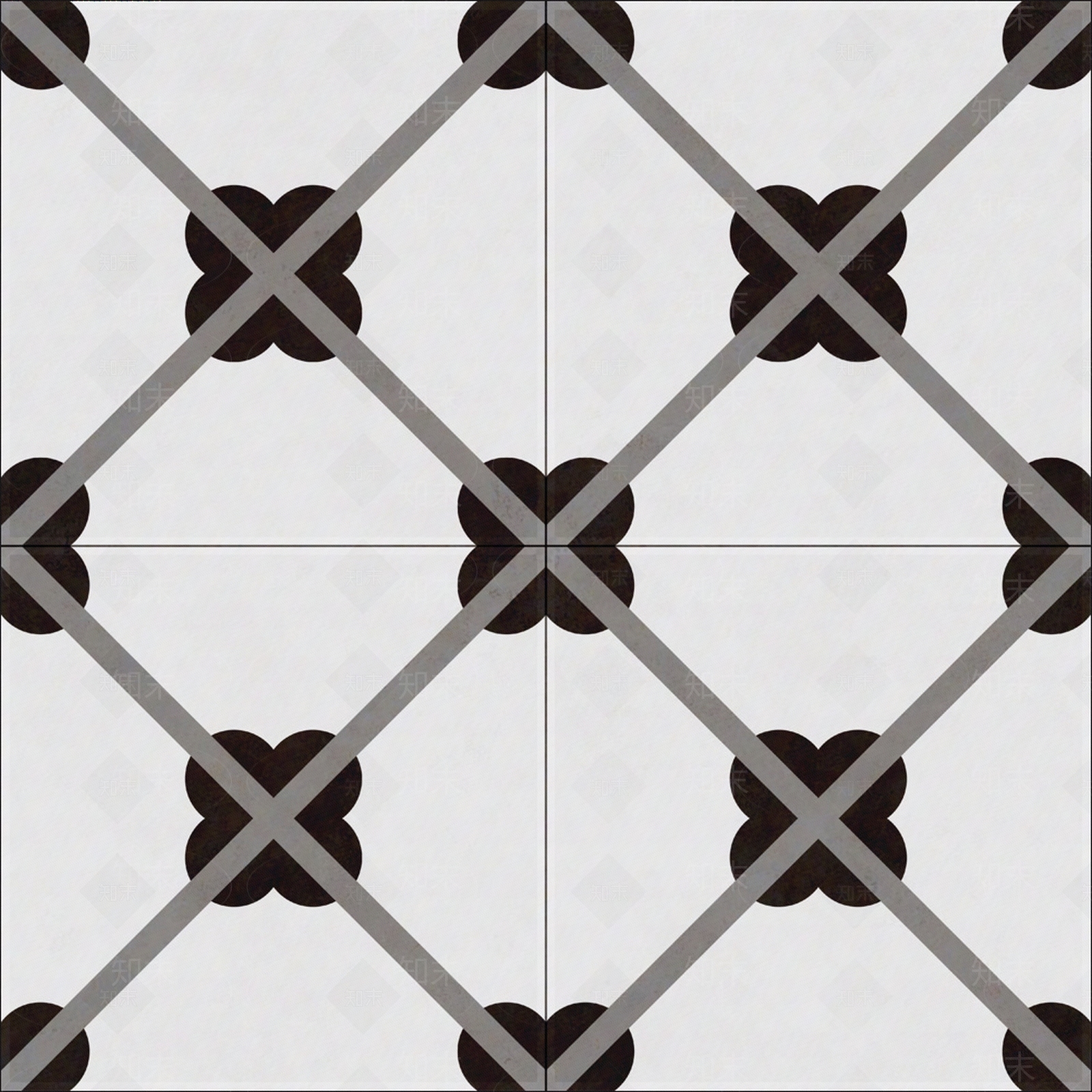 无缝黑白拼花瓷砖贴图下载【ID:1153795077】