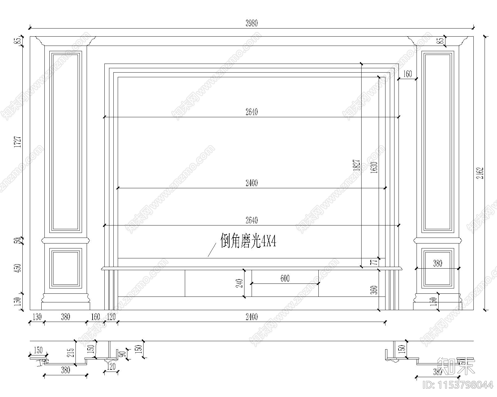 大理石电视机背景墙施工图下载【ID:1153798044】