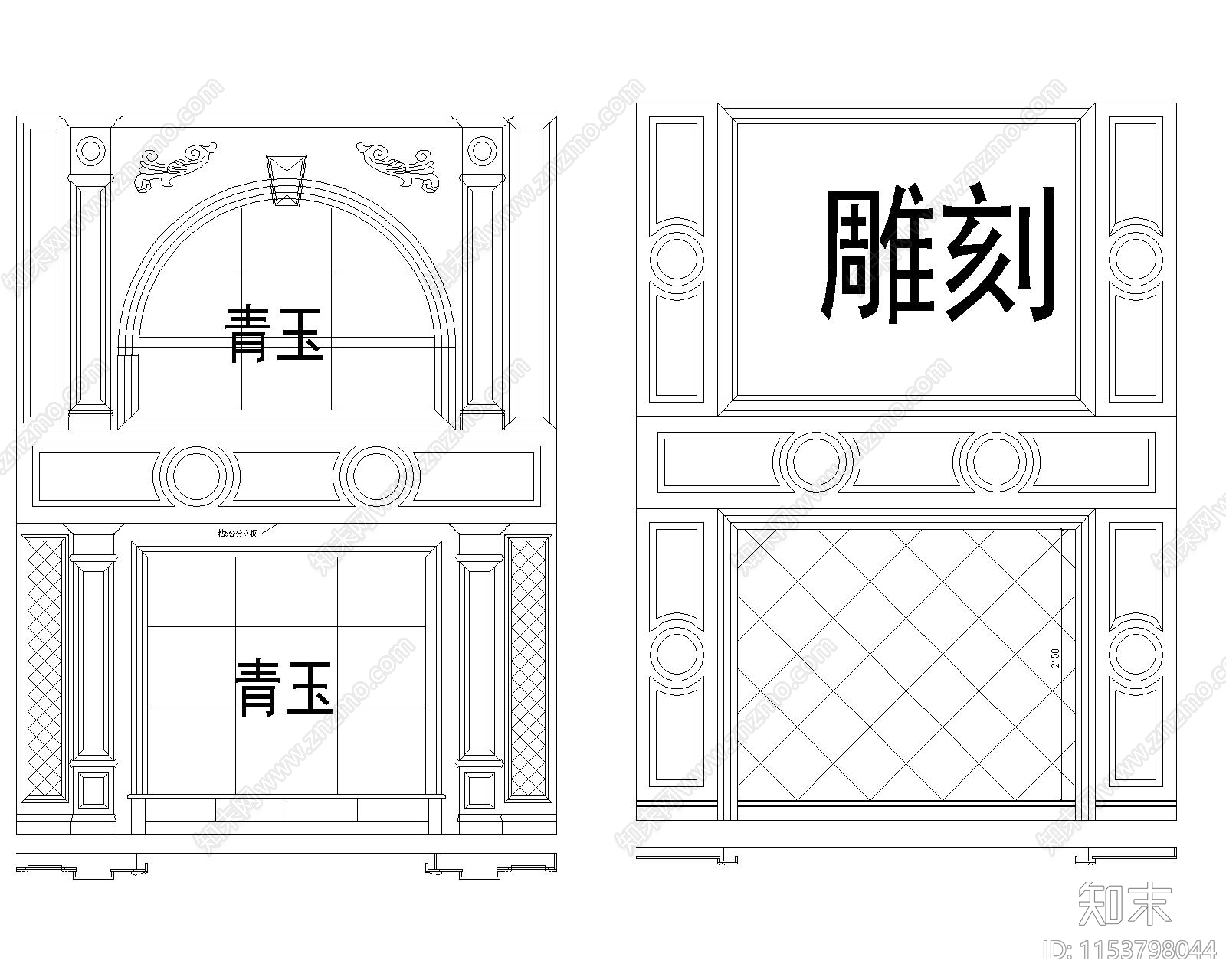 大理石电视机背景墙施工图下载【ID:1153798044】