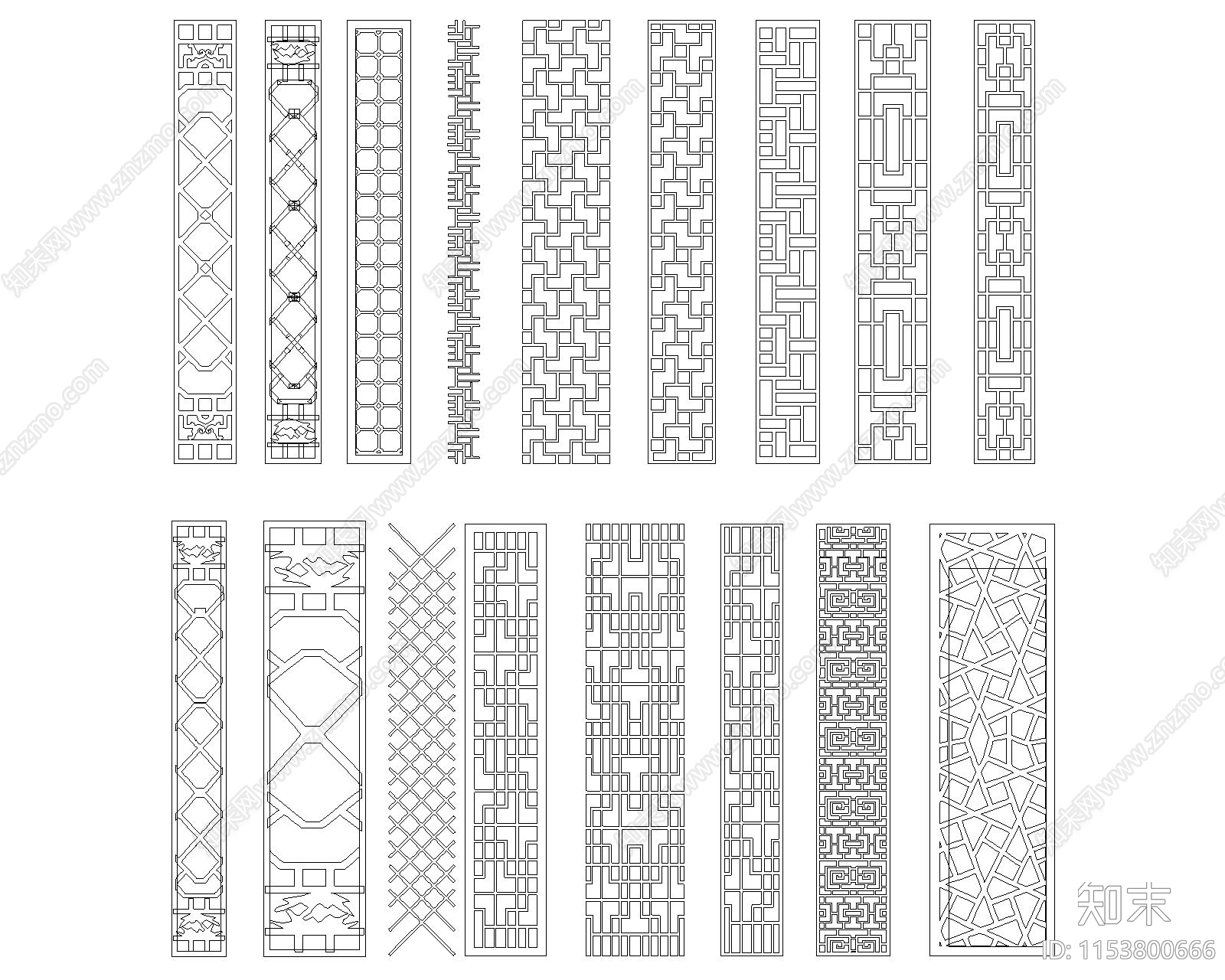 中式漏窗屏风花格图库施工图下载【ID:1153800666】