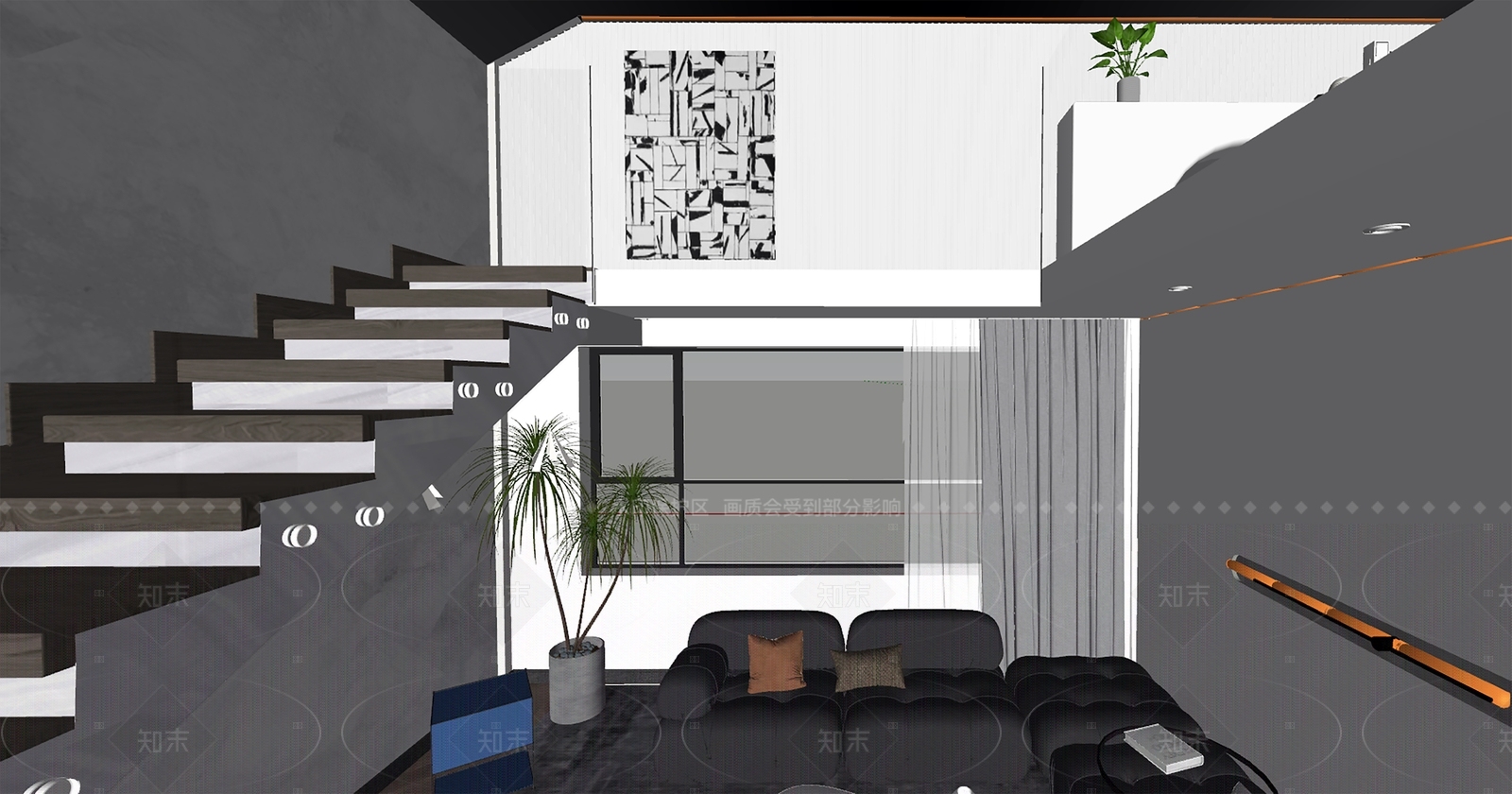 现代民宿Loft小户型客房SU模型下载【ID:1153802439】