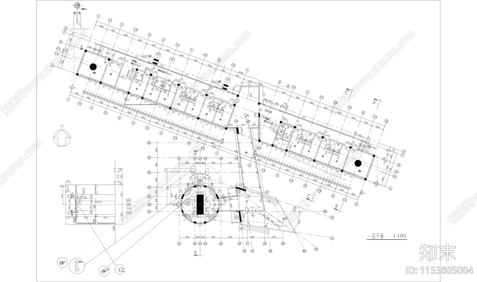 紫金山天文台观测站空间目标综合观测楼cad施工图下载【ID:1153805004】