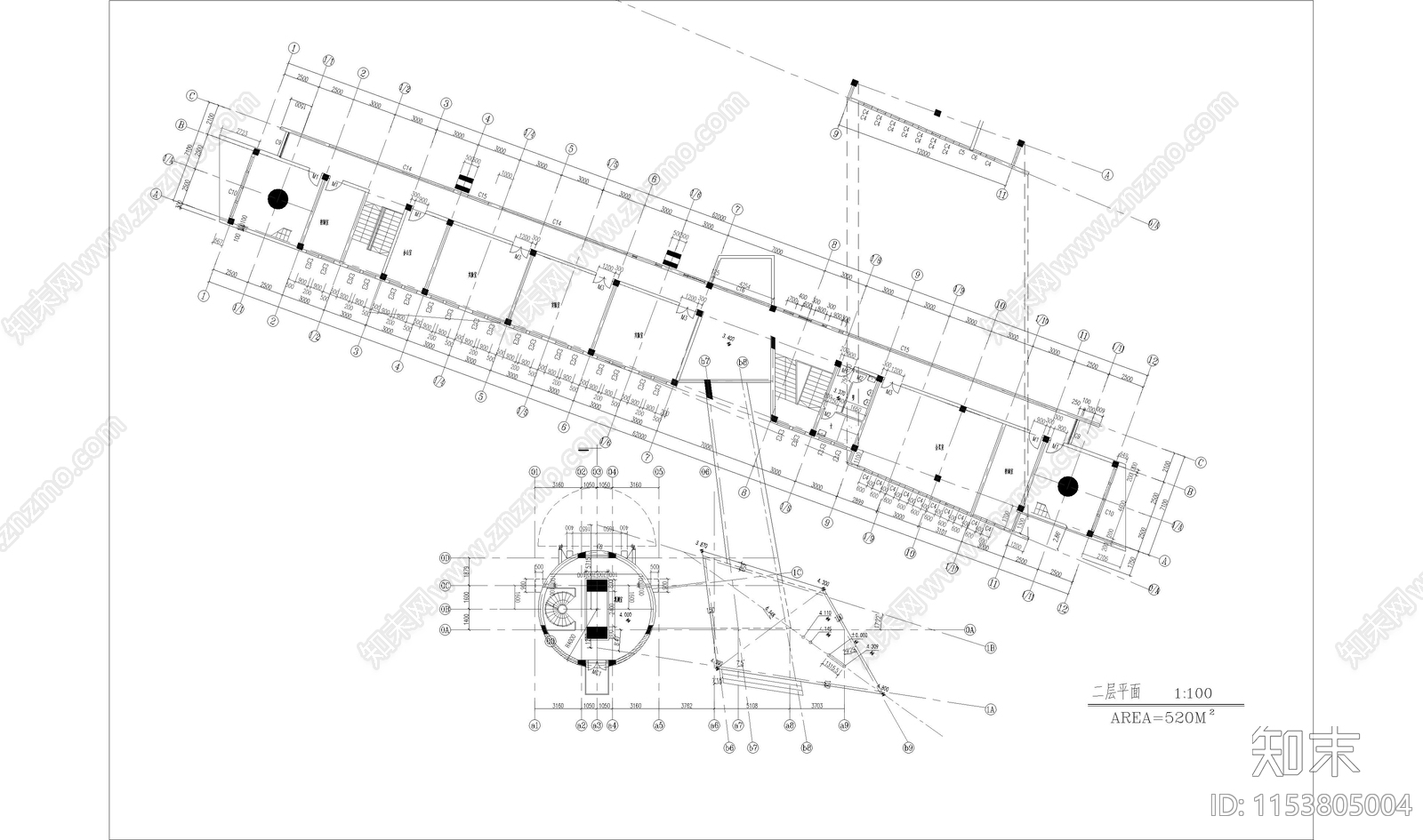 紫金山天文台观测站空间目标综合观测楼cad施工图下载【ID:1153805004】