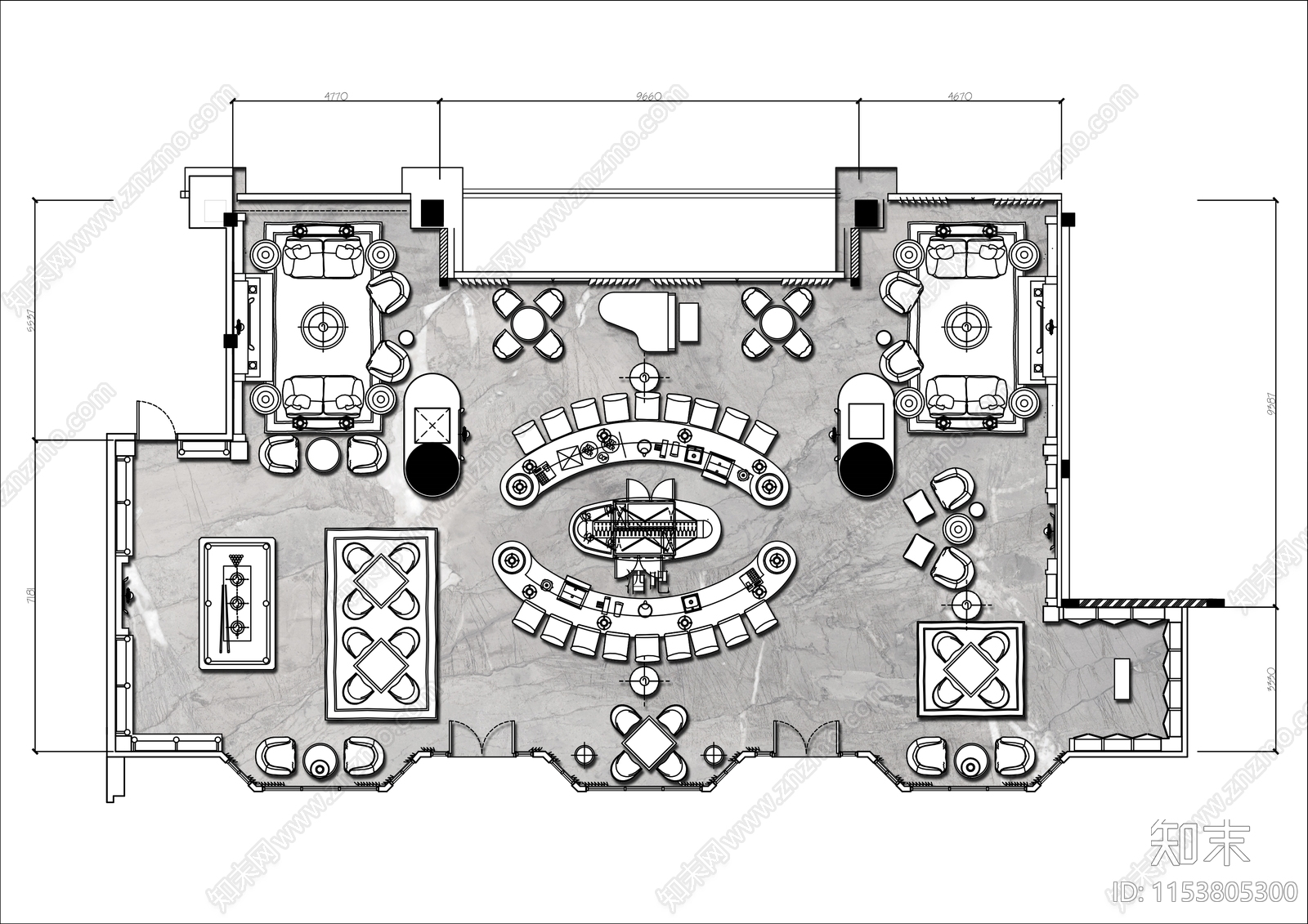 240㎡小休闲酒吧平面布置图施工图下载【ID:1153805300】