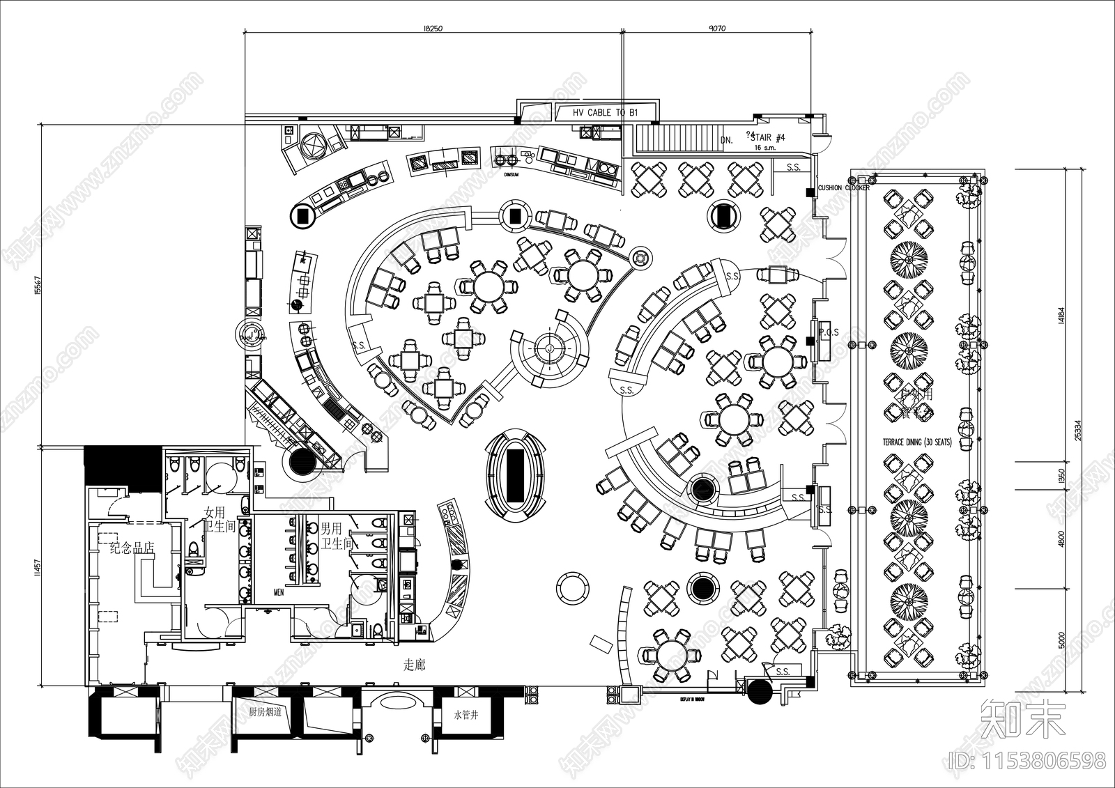 900㎡异形餐厅平面布置图施工图下载【ID:1153806598】