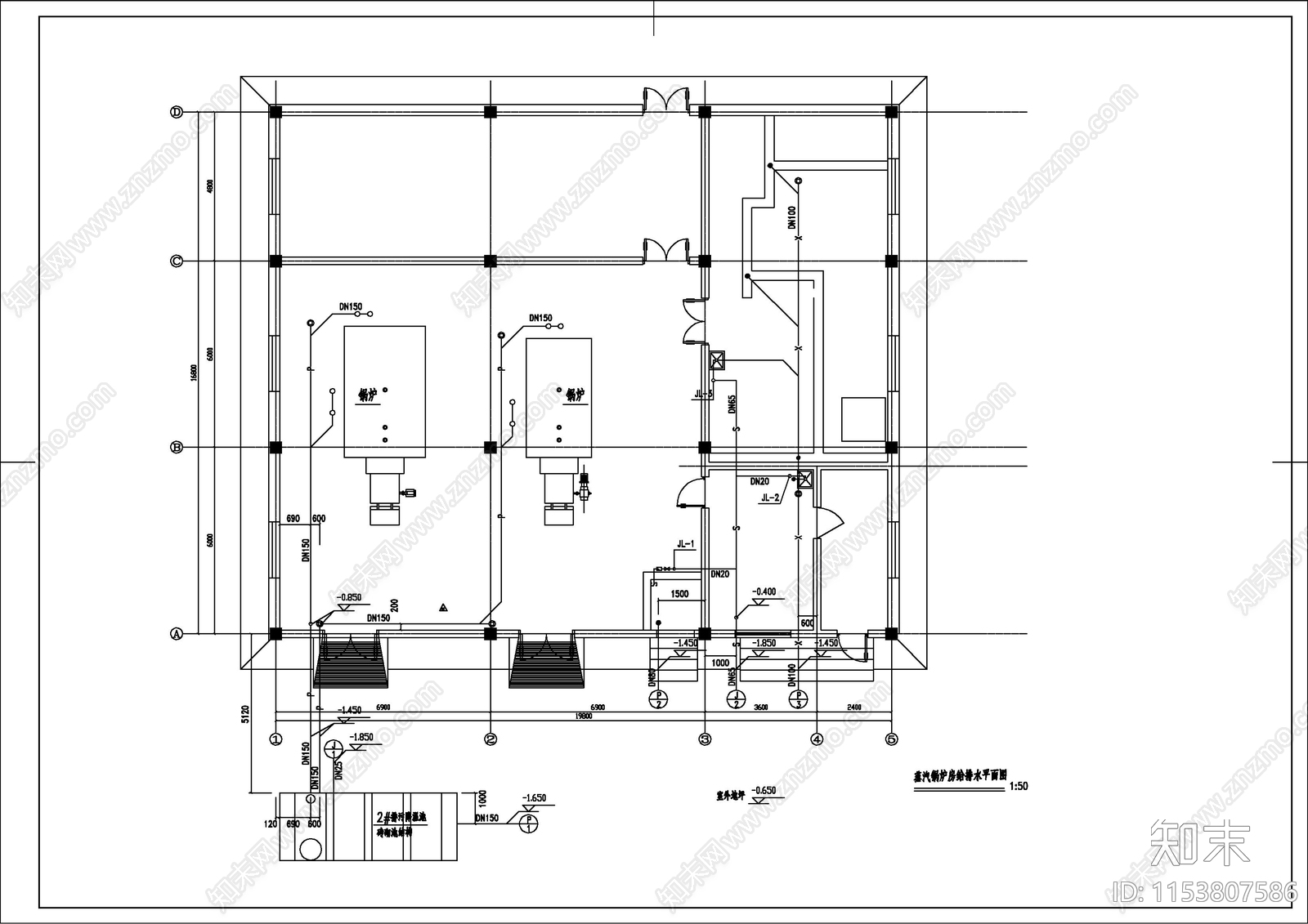 蒸汽锅炉房水暖图cad施工图下载【ID:1153807586】