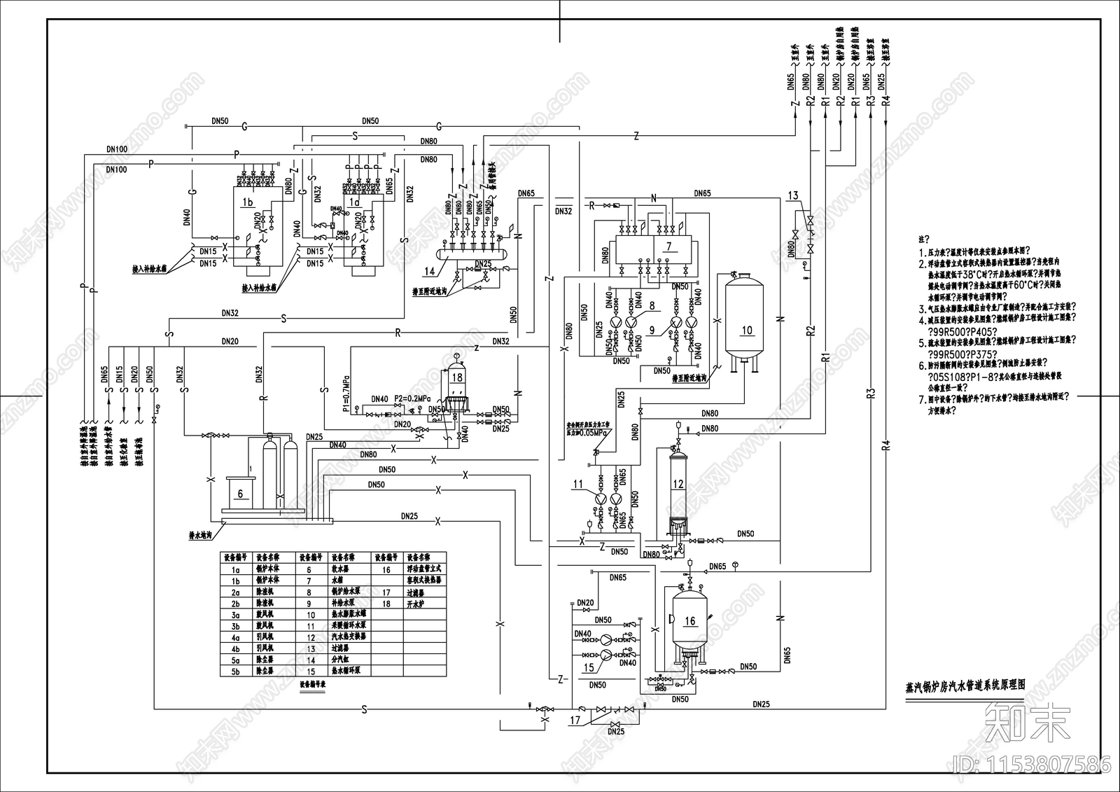 蒸汽锅炉房水暖图cad施工图下载【ID:1153807586】