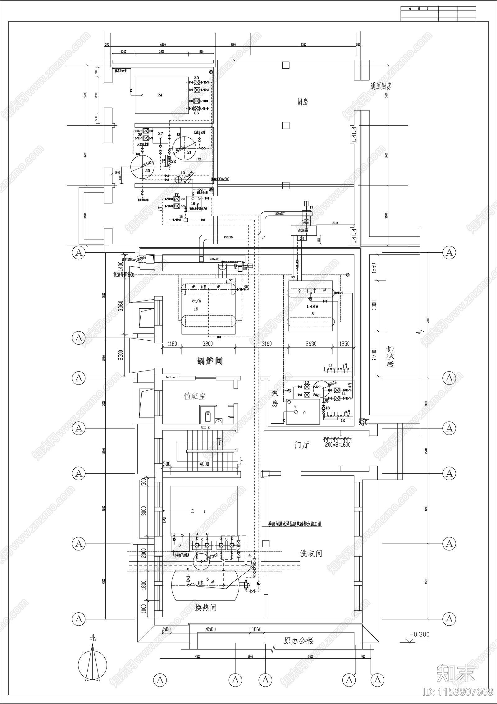 宾馆锅炉房给排水cad施工图下载【ID:1153807668】