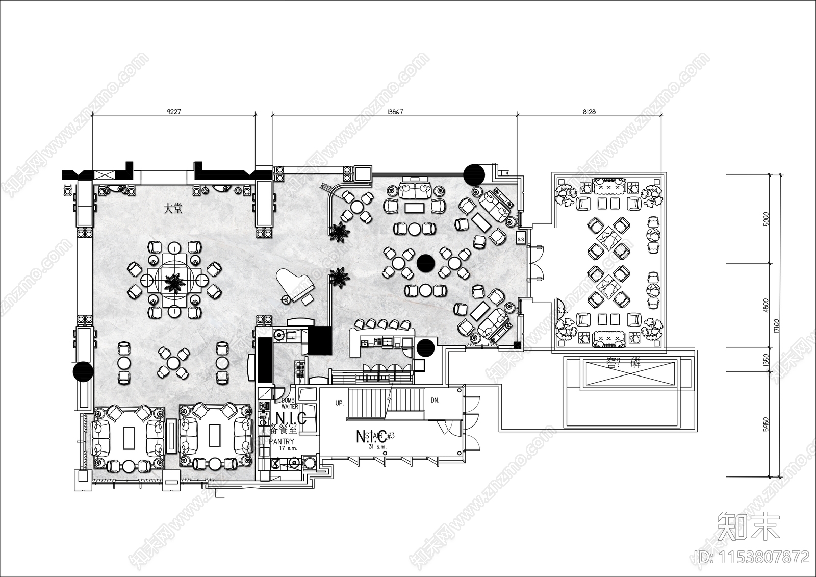 400㎡酒店咖啡厅平面布置图cad施工图下载【ID:1153807872】