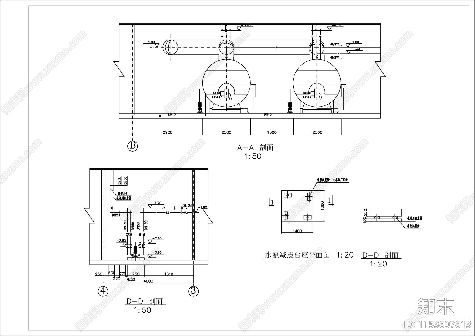 燃油蒸汽锅炉房设备cad施工图下载【ID:1153807813】