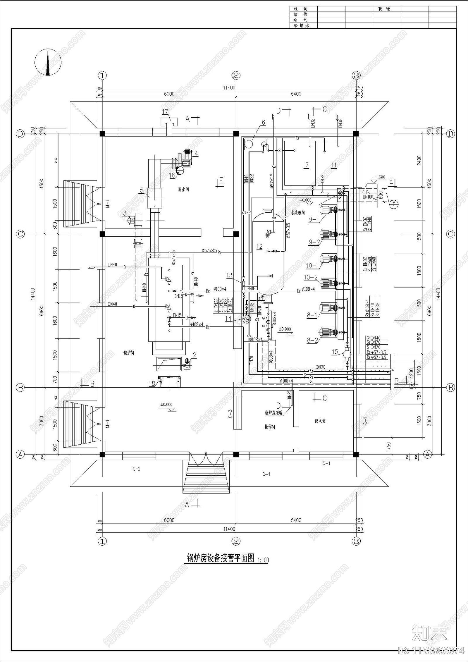 燃煤热水锅炉房热力图cad施工图下载【ID:1153808074】