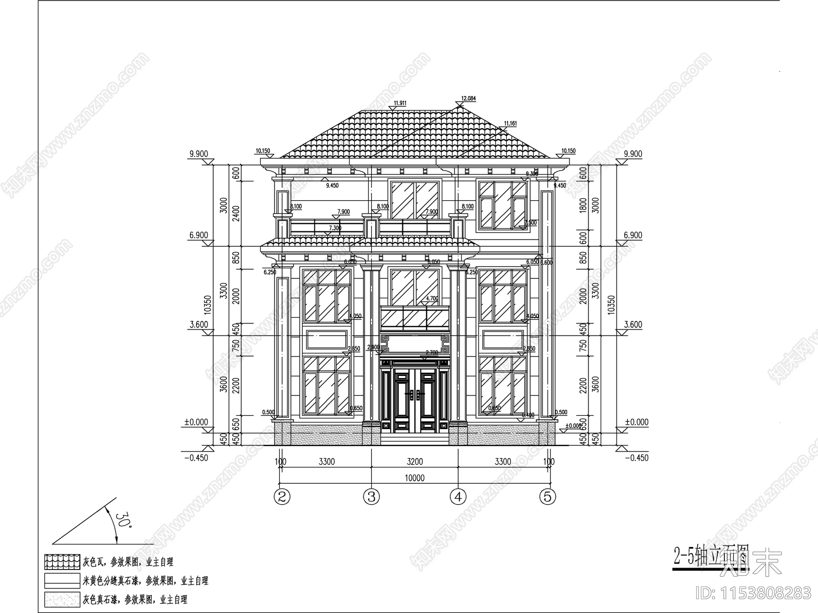 新中式三层独栋别墅建施工图下载【ID:1153808283】