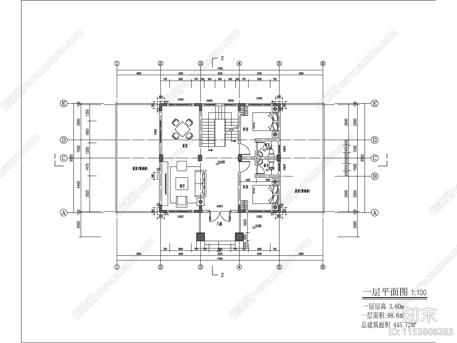 新中式三层独栋别墅建施工图下载【ID:1153808283】