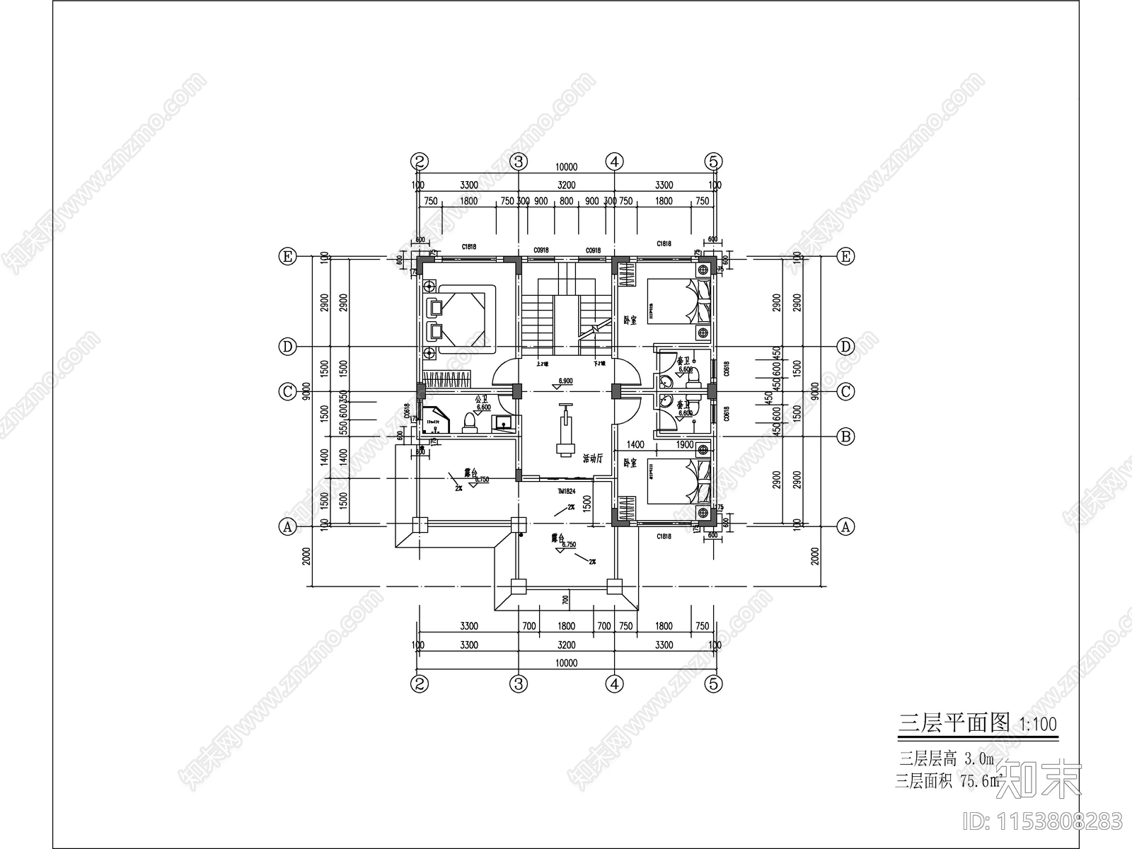 新中式三层独栋别墅建施工图下载【ID:1153808283】