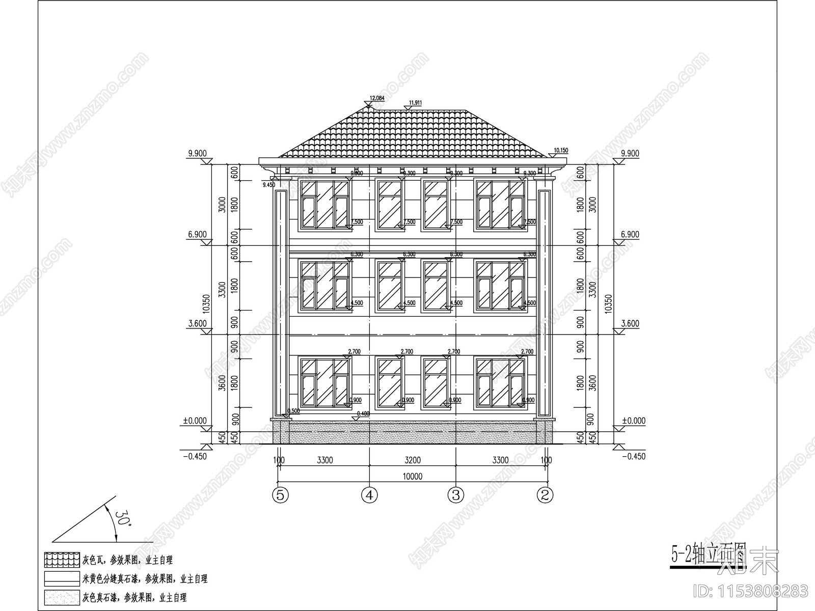 新中式三层独栋别墅建施工图下载【ID:1153808283】