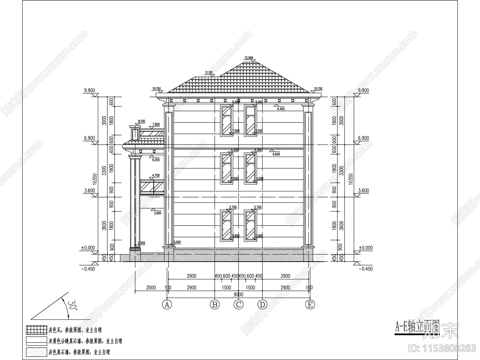 新中式三层独栋别墅建施工图下载【ID:1153808283】