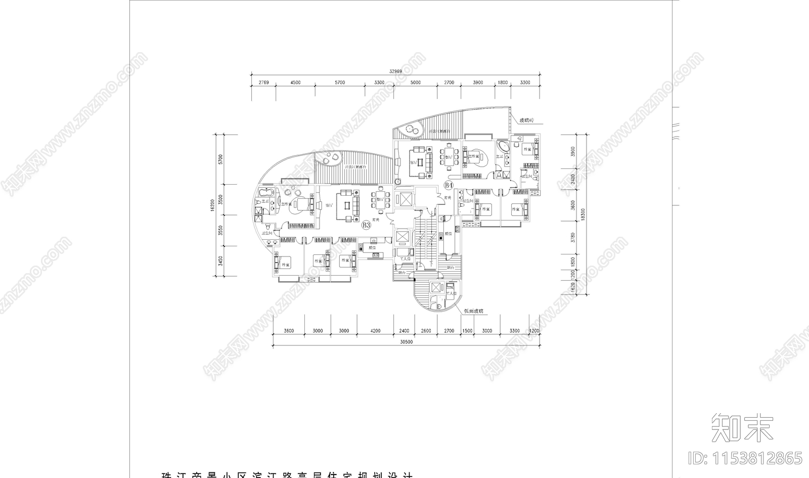 珠江帝景小区滨江路高层住宅规划设计施工图下载【ID:1153812865】