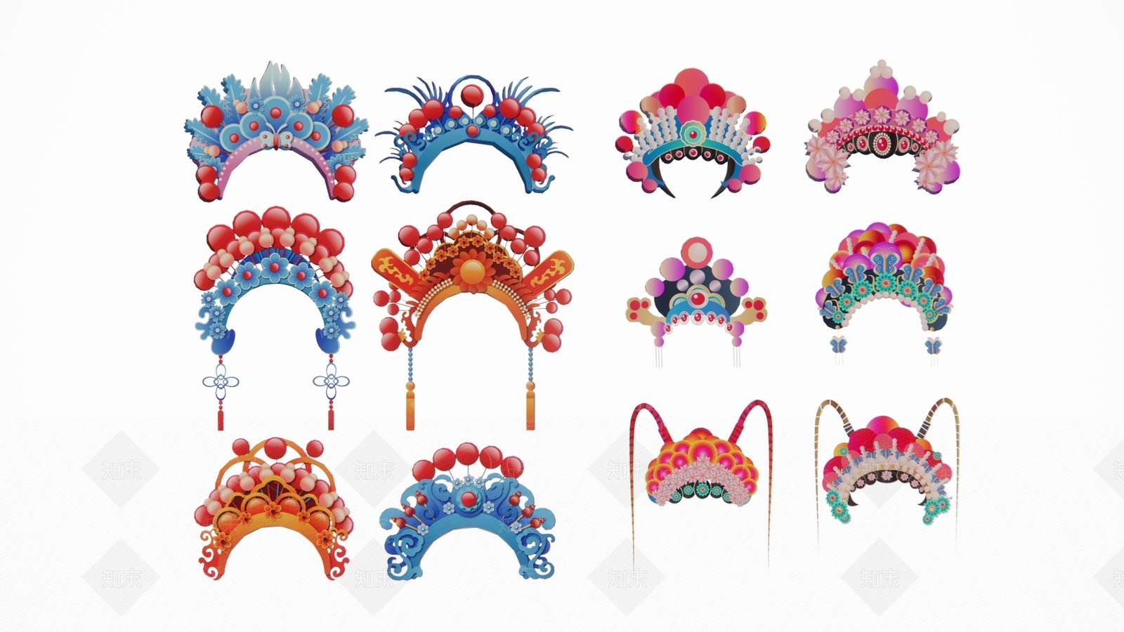 2D新中式国粹京剧脸谱人物国潮头饰挂件SU模型下载【ID:1153813906】