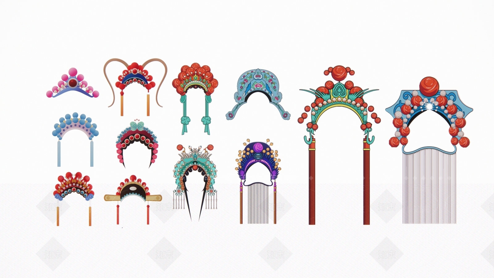 2D新中式国粹京剧脸谱人物国潮头饰挂件SU模型下载【ID:1153814093】