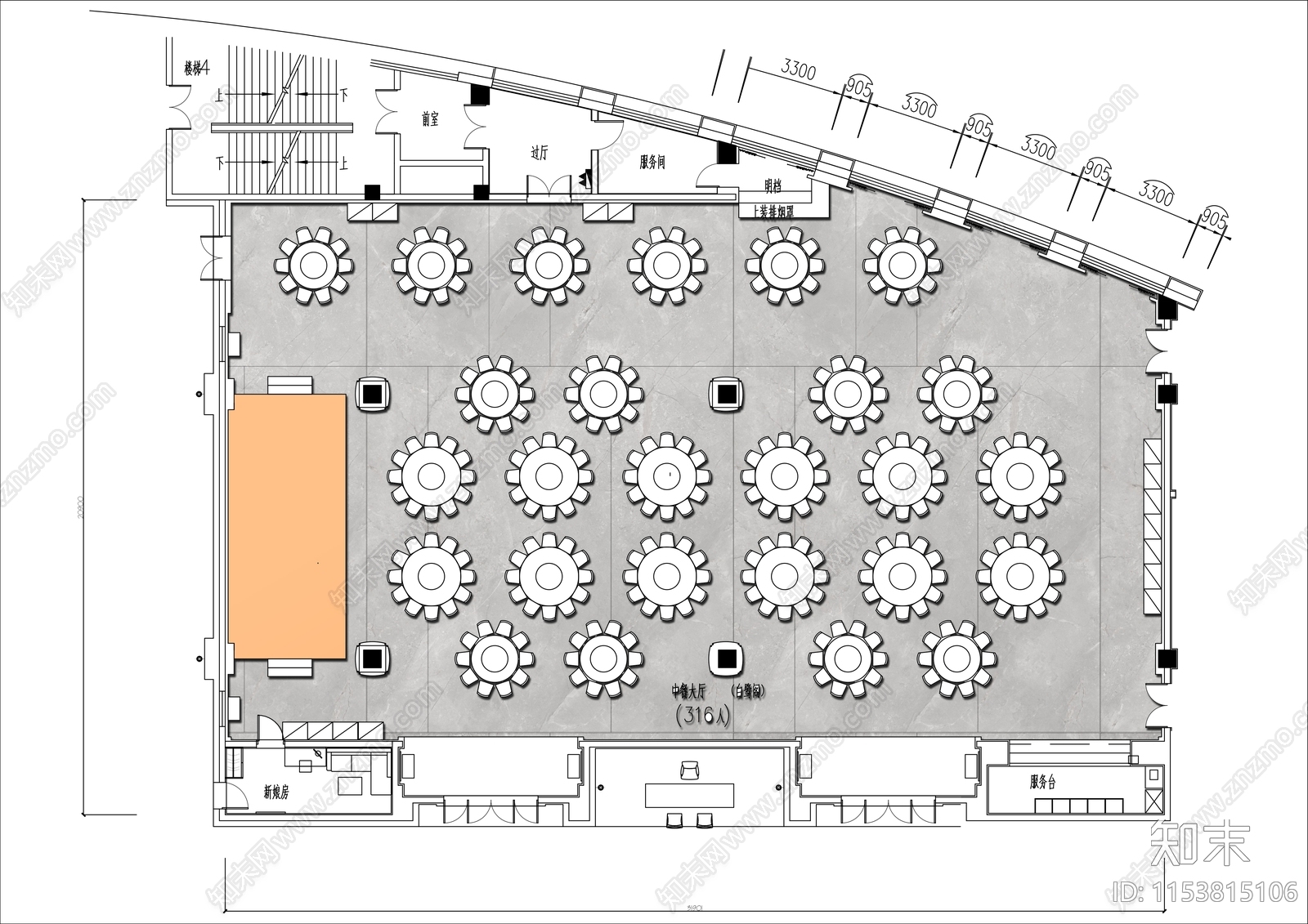 600㎡酒店宴会厅平面布置图施工图下载【ID:1153815106】