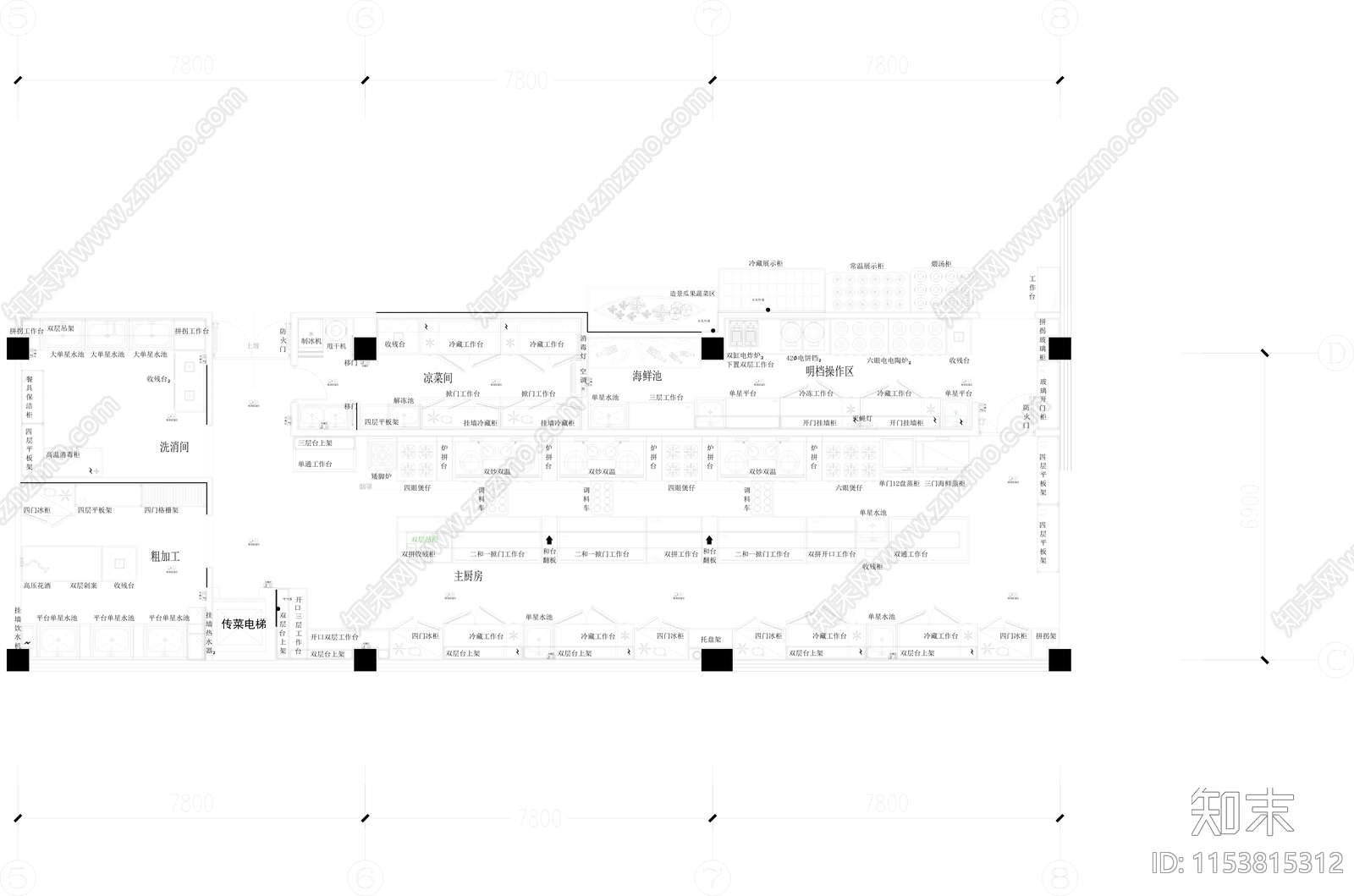 餐饮空间厨房设计cad施工图下载【ID:1153815312】