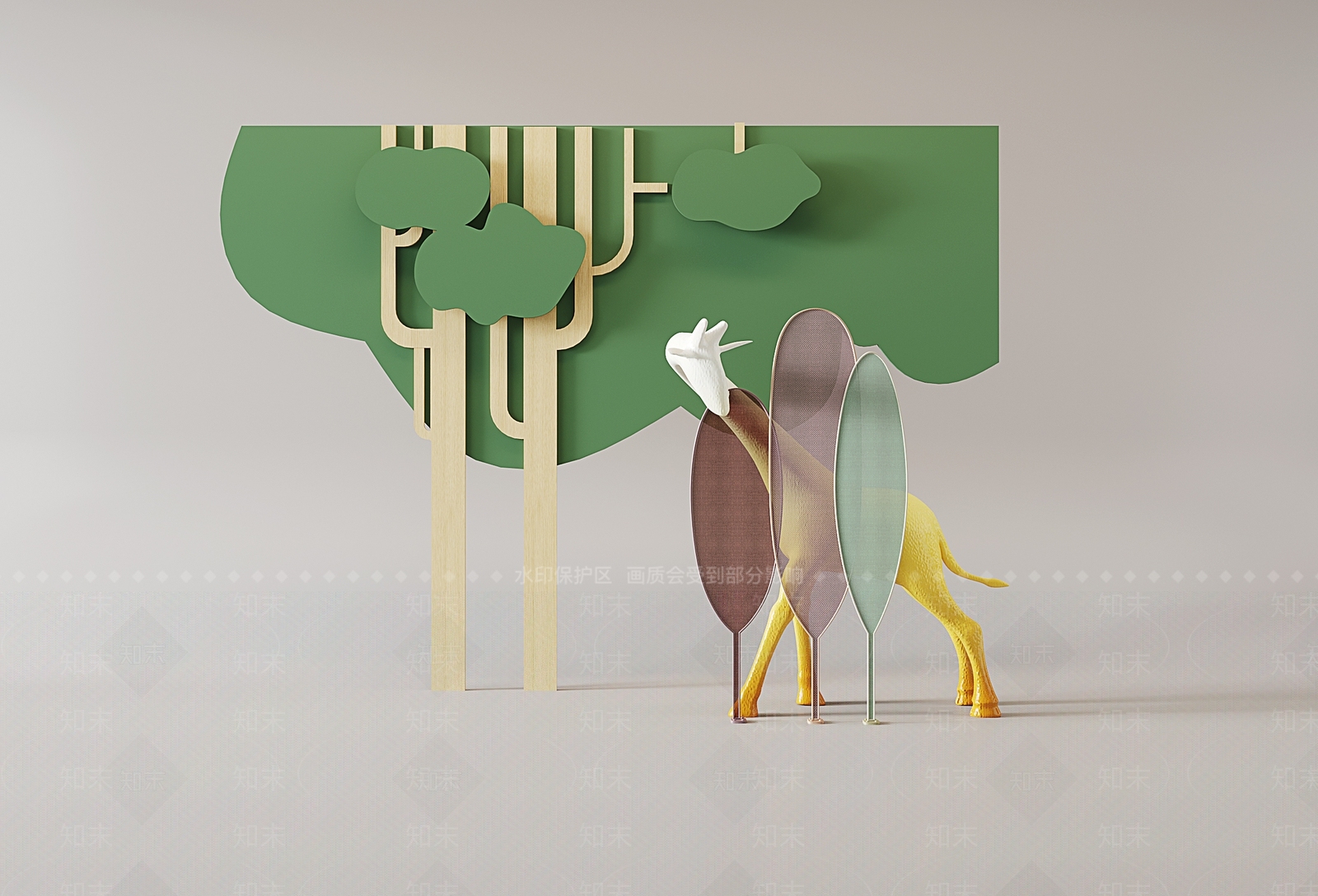 现代长颈鹿雕塑摆件SU模型下载【ID:1153816240】