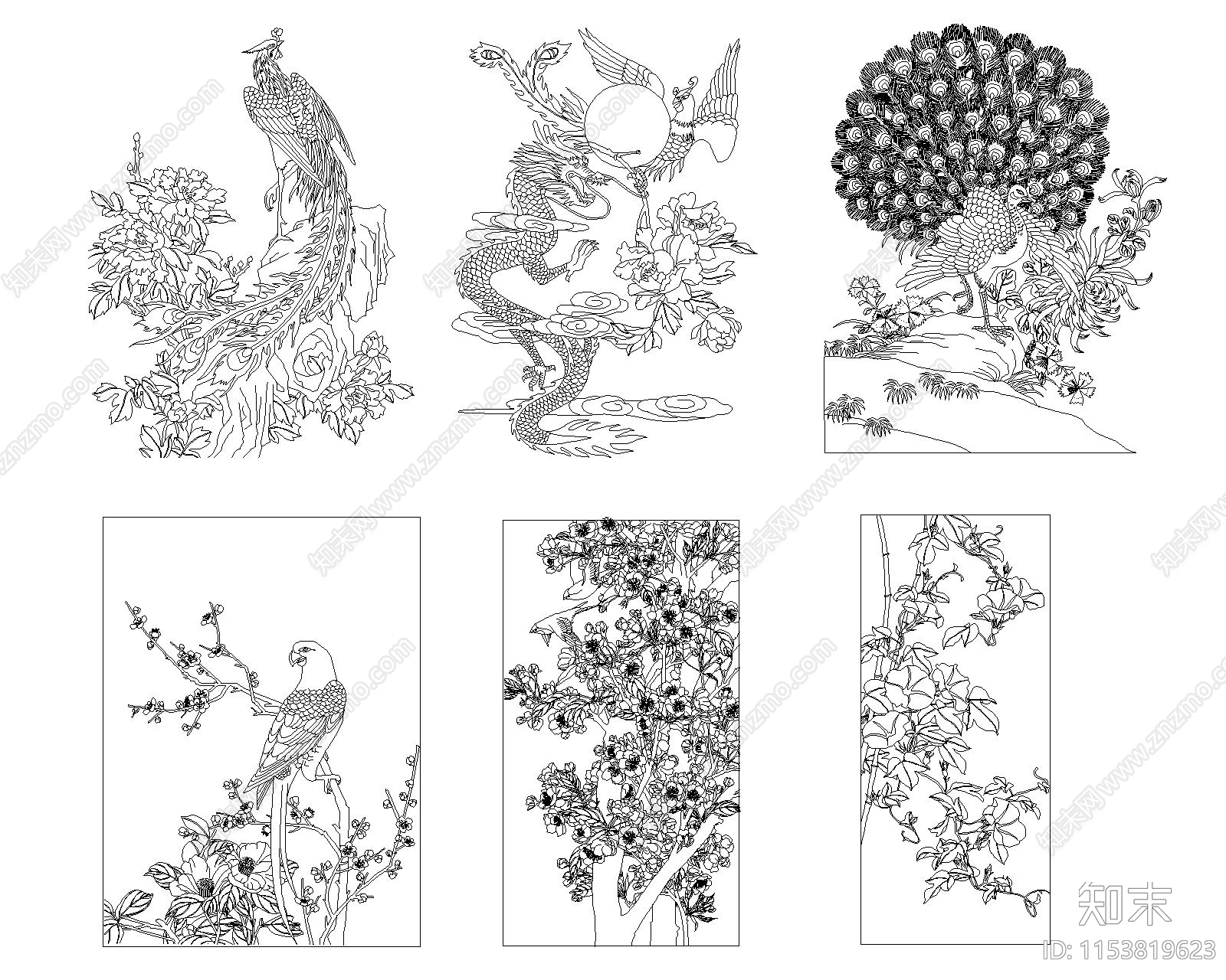 中式雕刻雕花图案施工图下载【ID:1153819623】