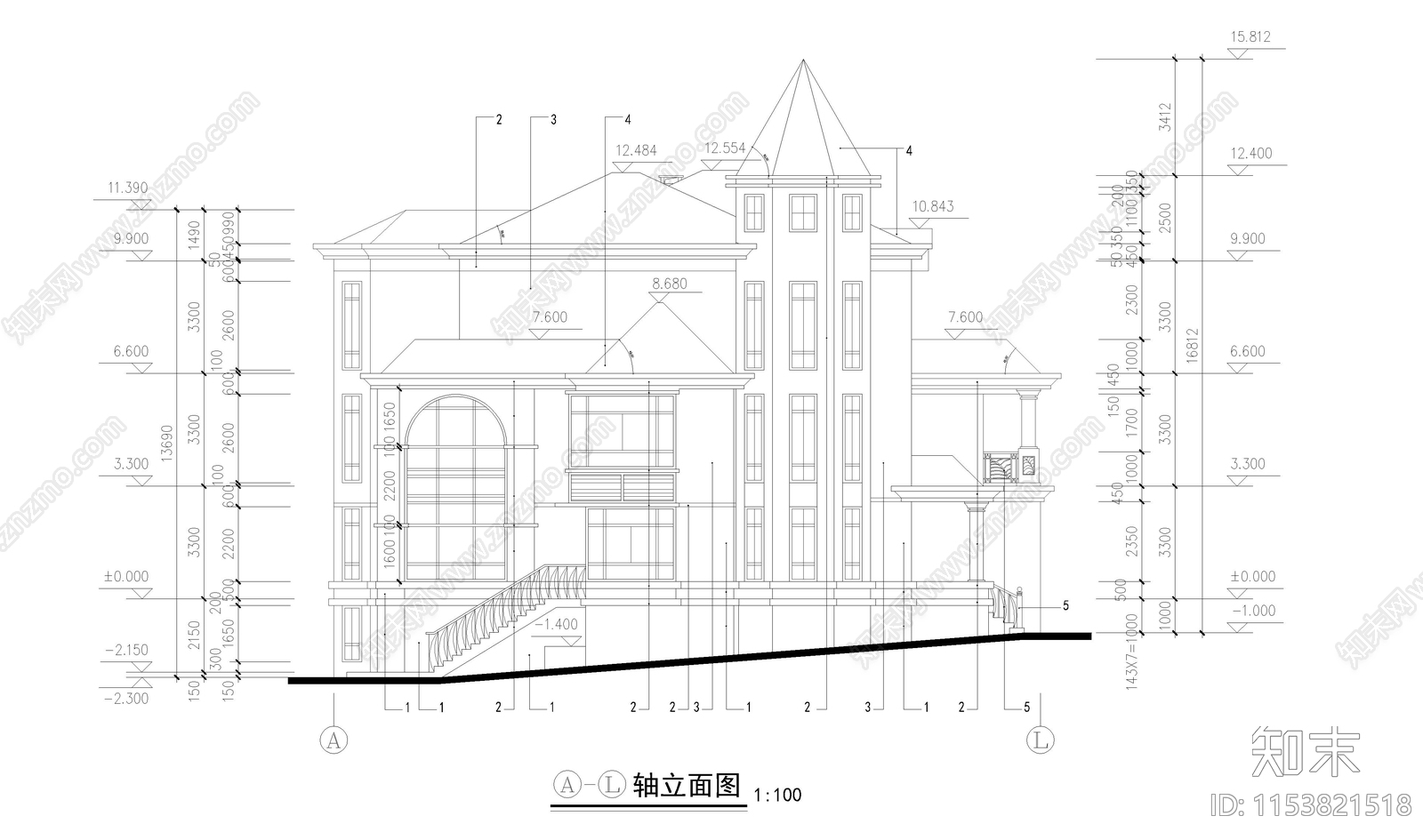 碧水天源别墅建筑设计cad施工图下载【ID:1153821518】