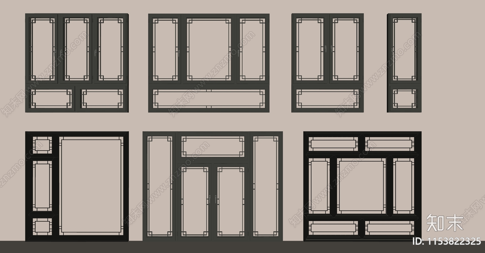 新中式玻璃花窗组合SU模型下载【ID:1153822325】