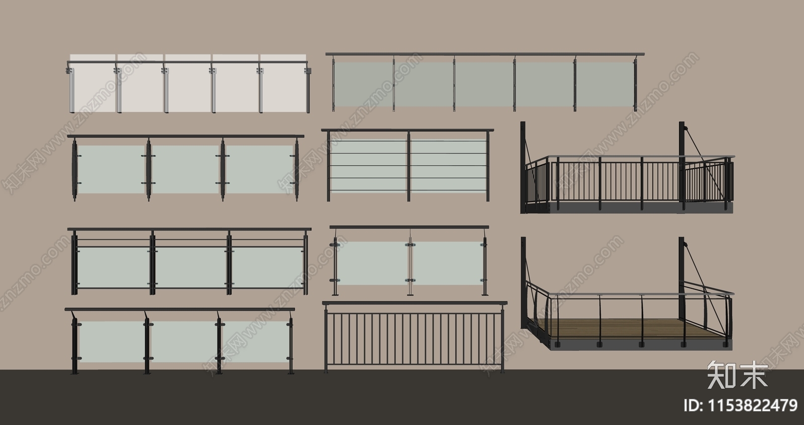 现代玻璃栏杆扶手SU模型下载【ID:1153822479】