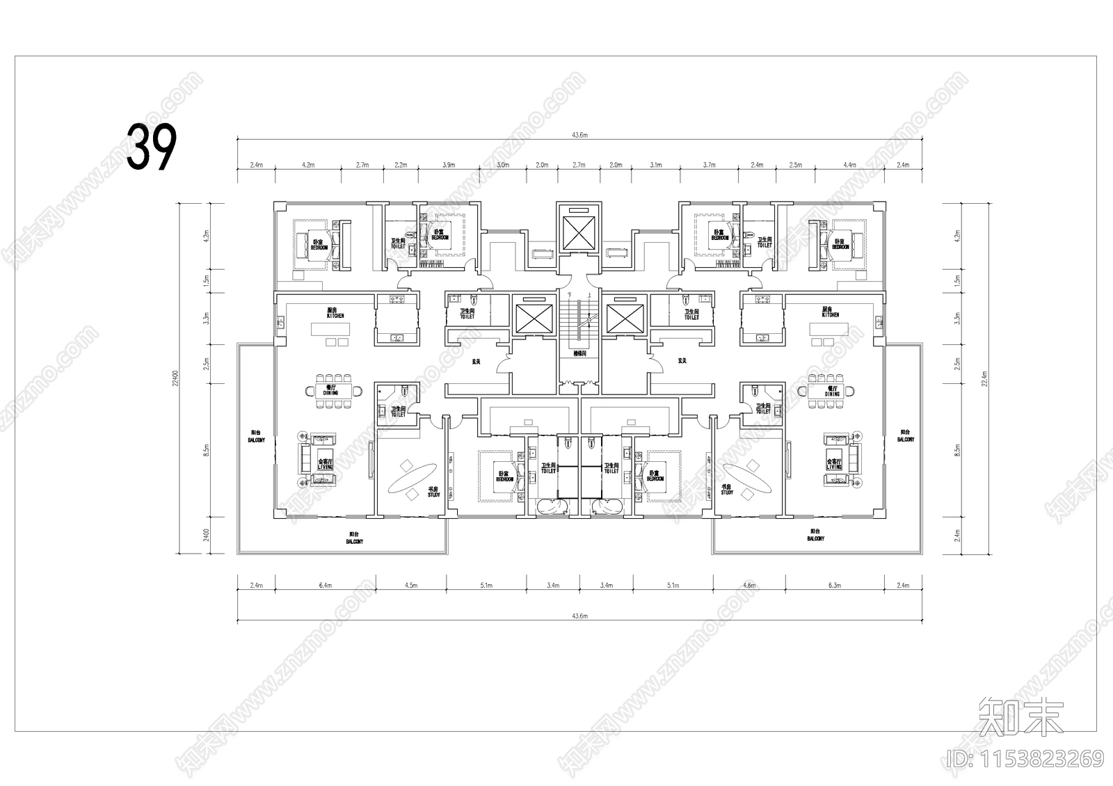 基准方中投标标准大平层户型施工图下载【ID:1153823269】