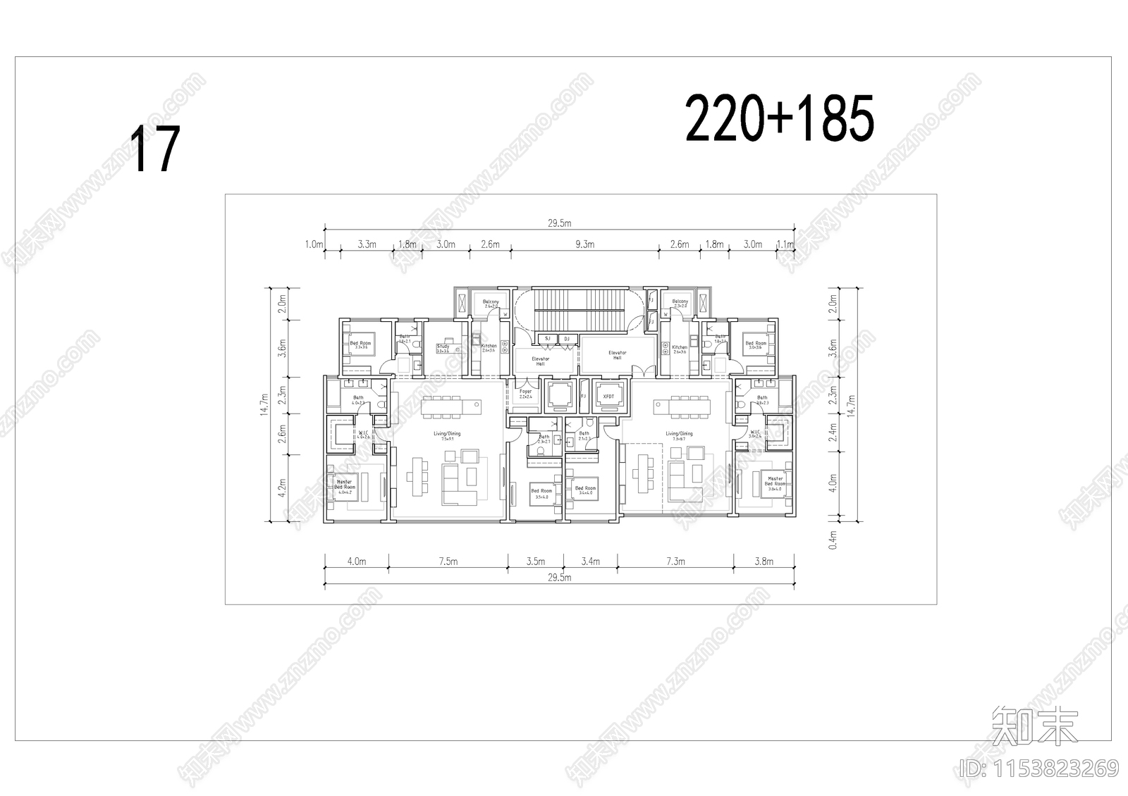 基准方中投标标准大平层户型施工图下载【ID:1153823269】