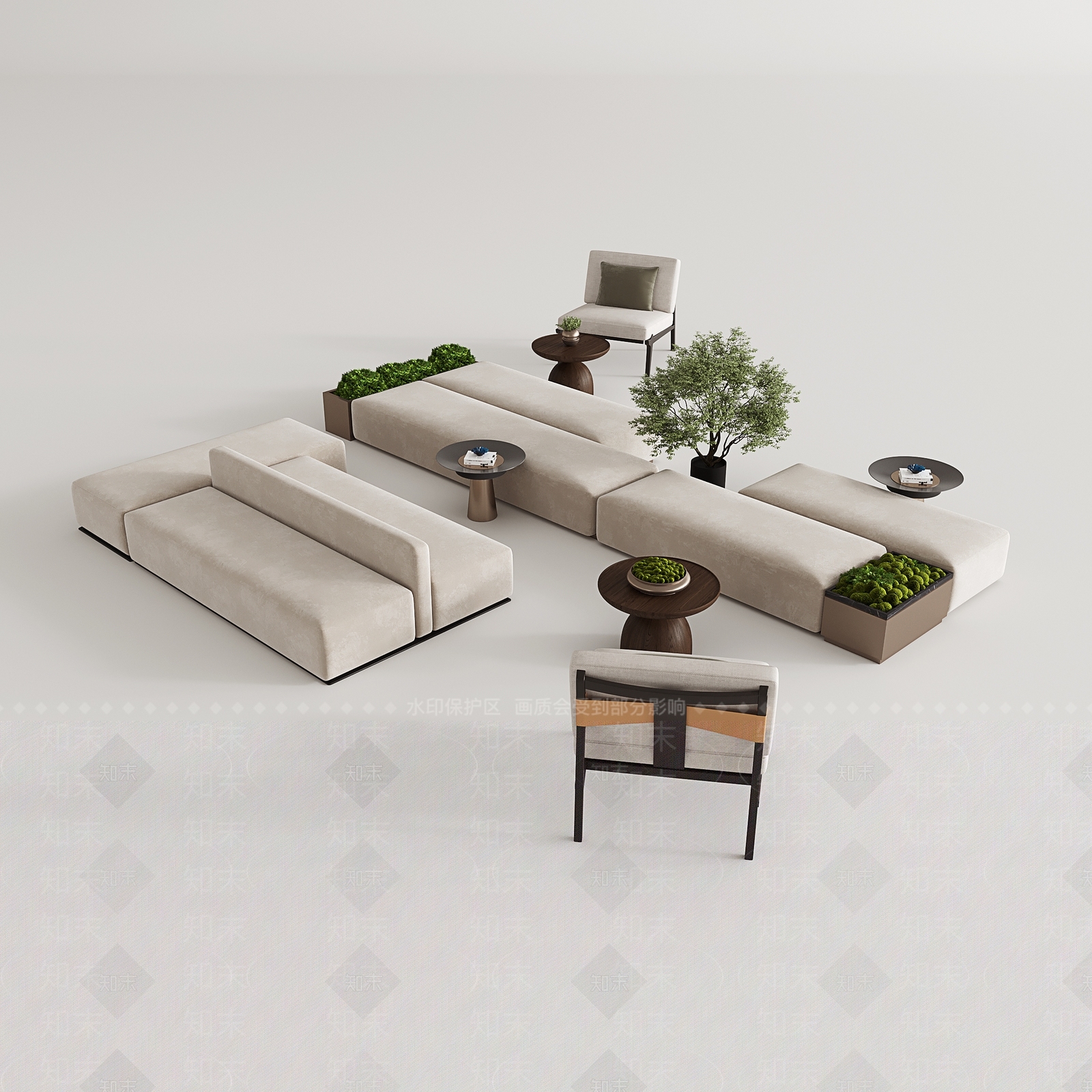 现代简约办公沙发茶几组合3D模型下载【ID:1153823689】