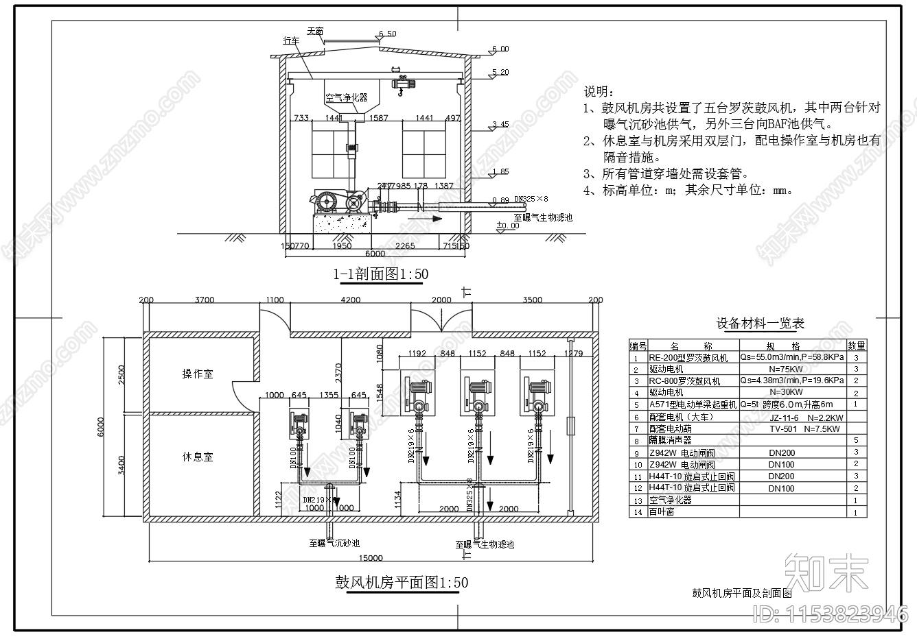 BAF工艺污水处理厂平面高程图单体构筑物设计图纸施工图下载【ID:1153823946】