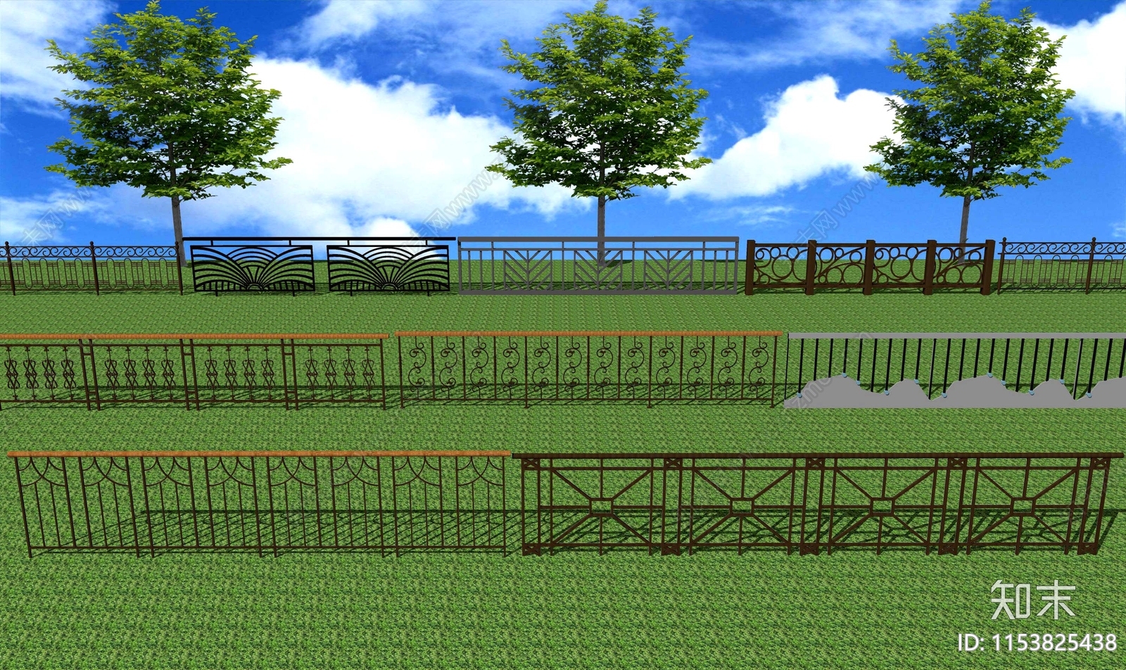 现代小区铁艺格栅栏杆SU模型下载【ID:1153825438】