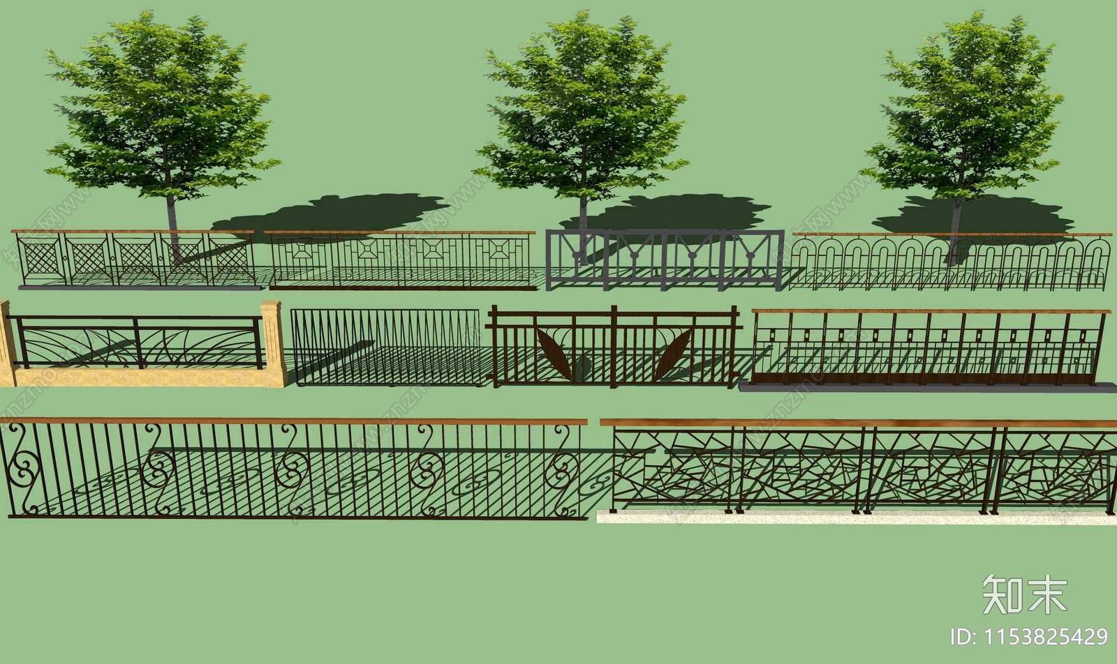 现代小区铁艺格栅栏杆SU模型下载【ID:1153825429】